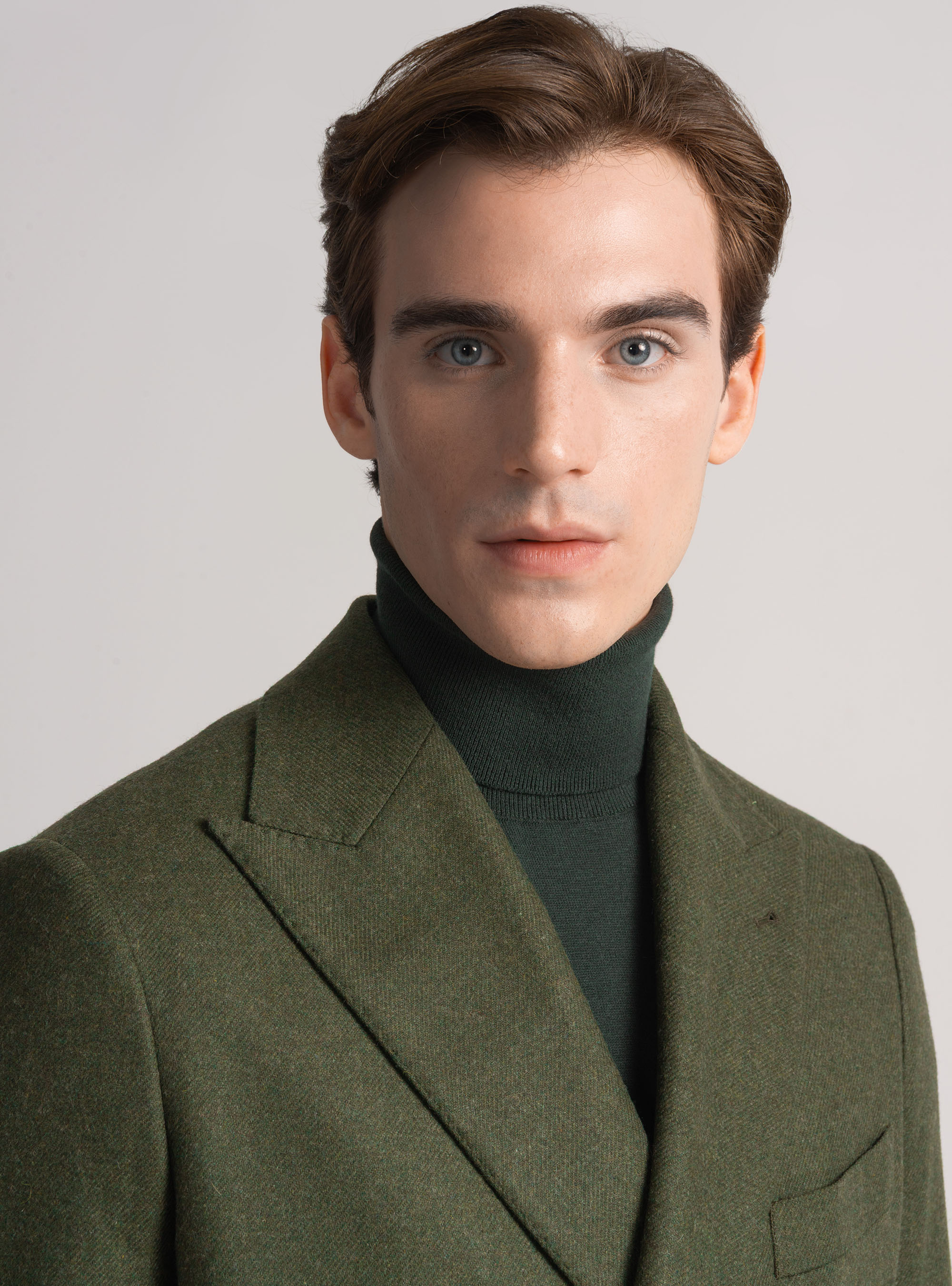 Giacca doppiopetto in flanella di lana, VERDE