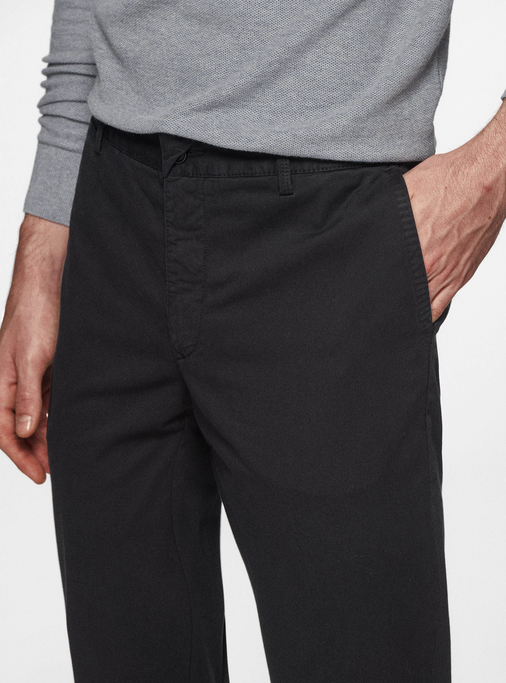 Pantaloni chino slim fit in twill stretch, NERO