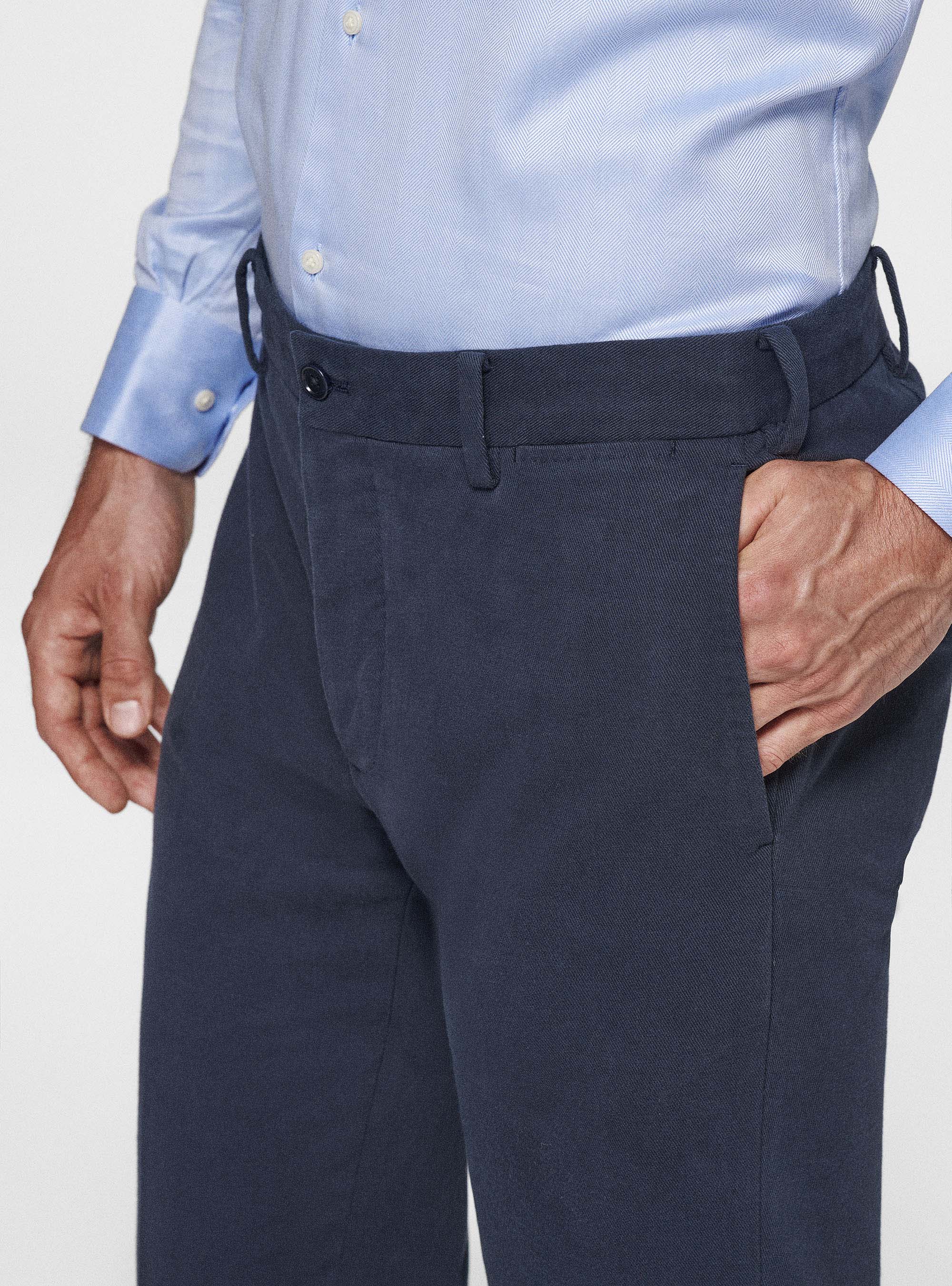 Pantaloni in twill di cotone e cashmere, BLU NAVY