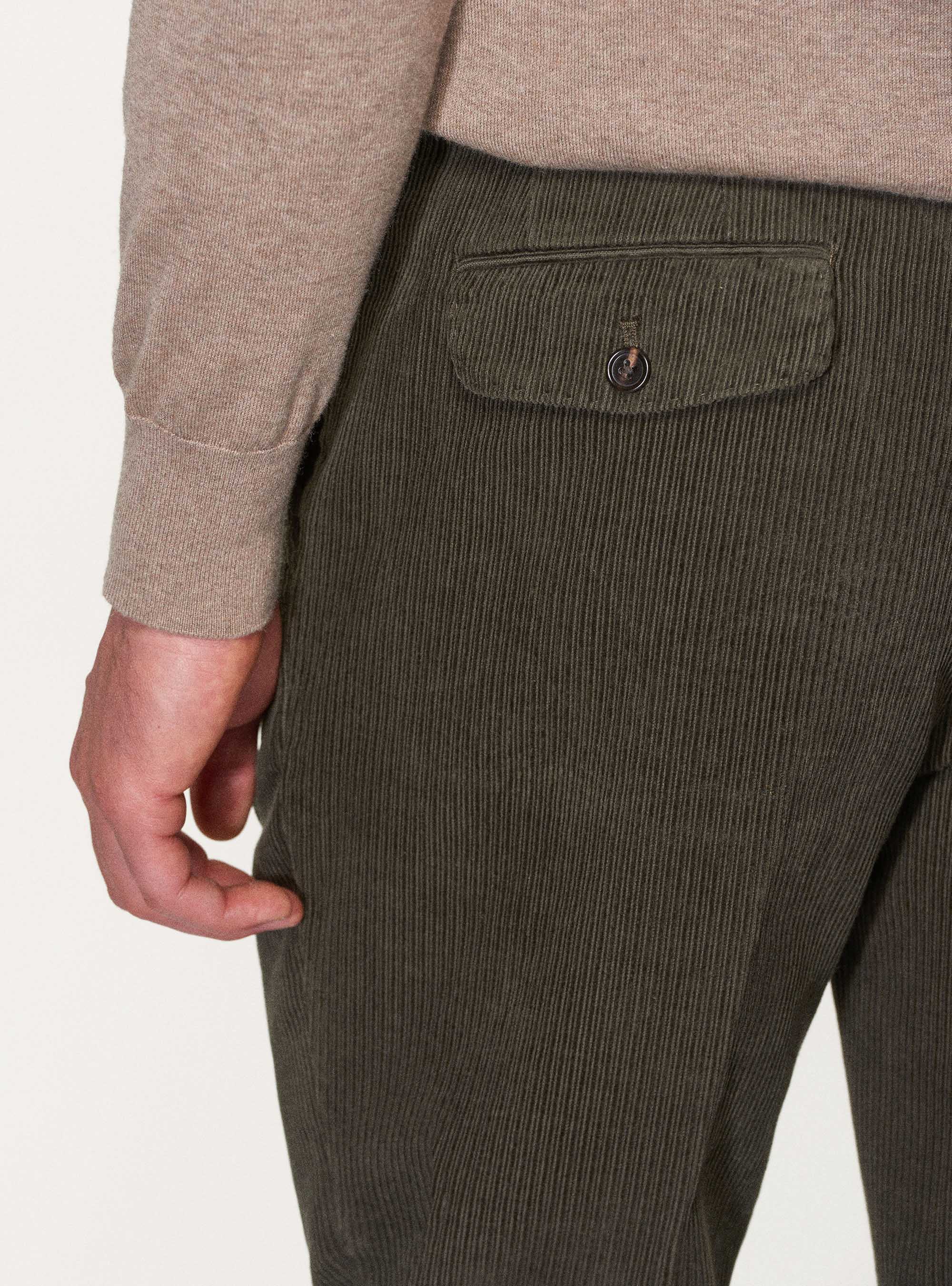 Pantaloni doppia pince in velluto di cotone, VERDE