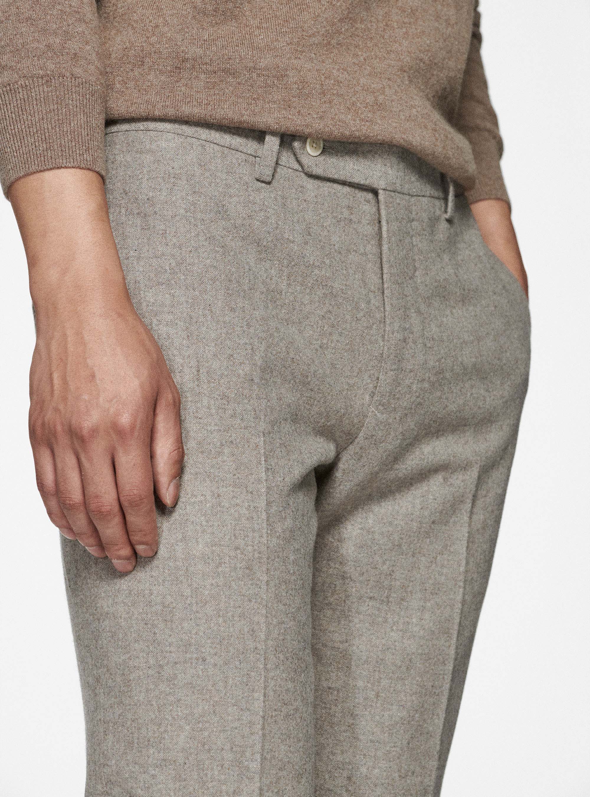 Pantaloni in flanella di misto lana Duemilagori, SABBIA
