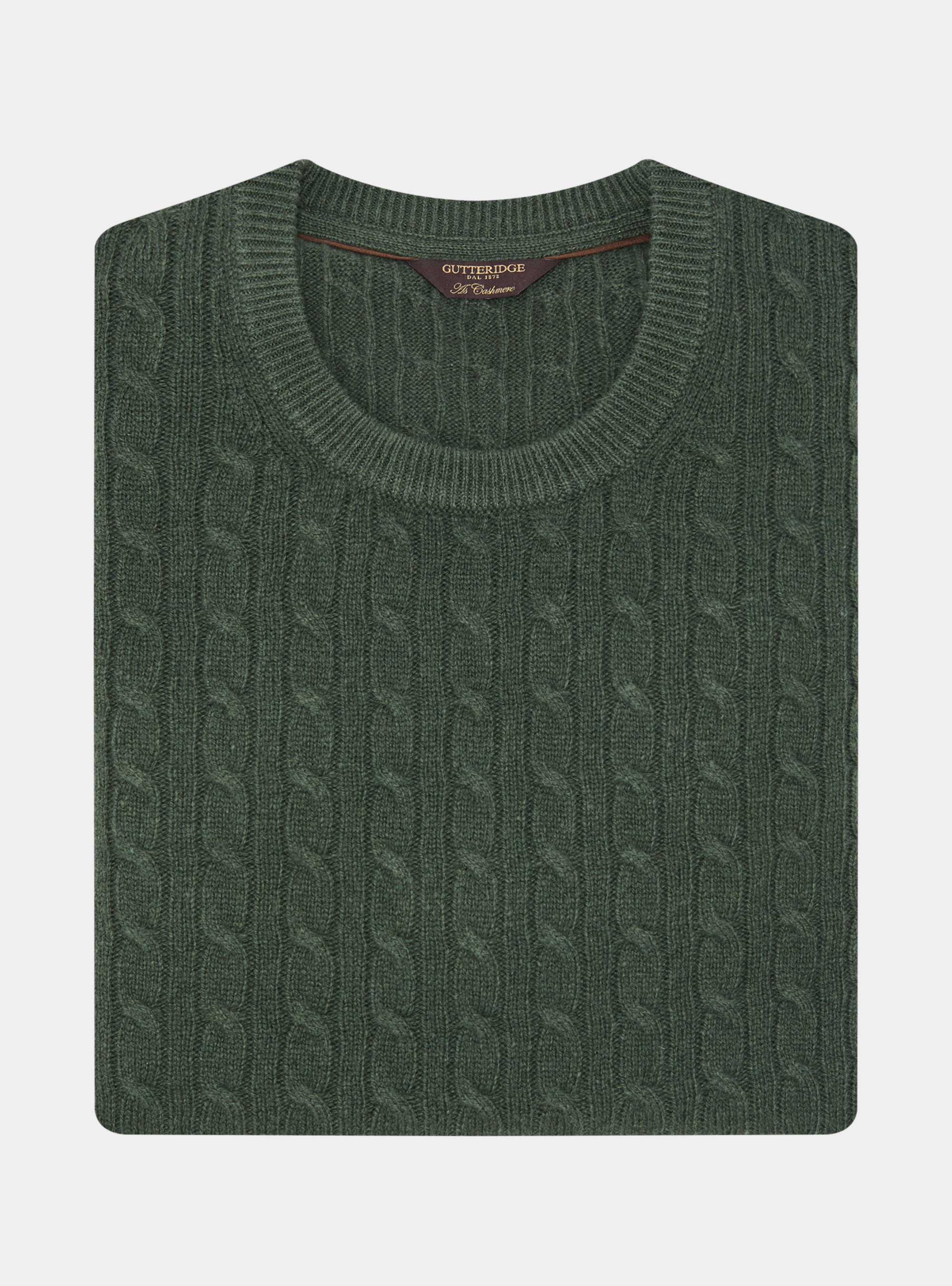 Maglia girocollo con treccia in lana e cashmere, MILITARE 0609C