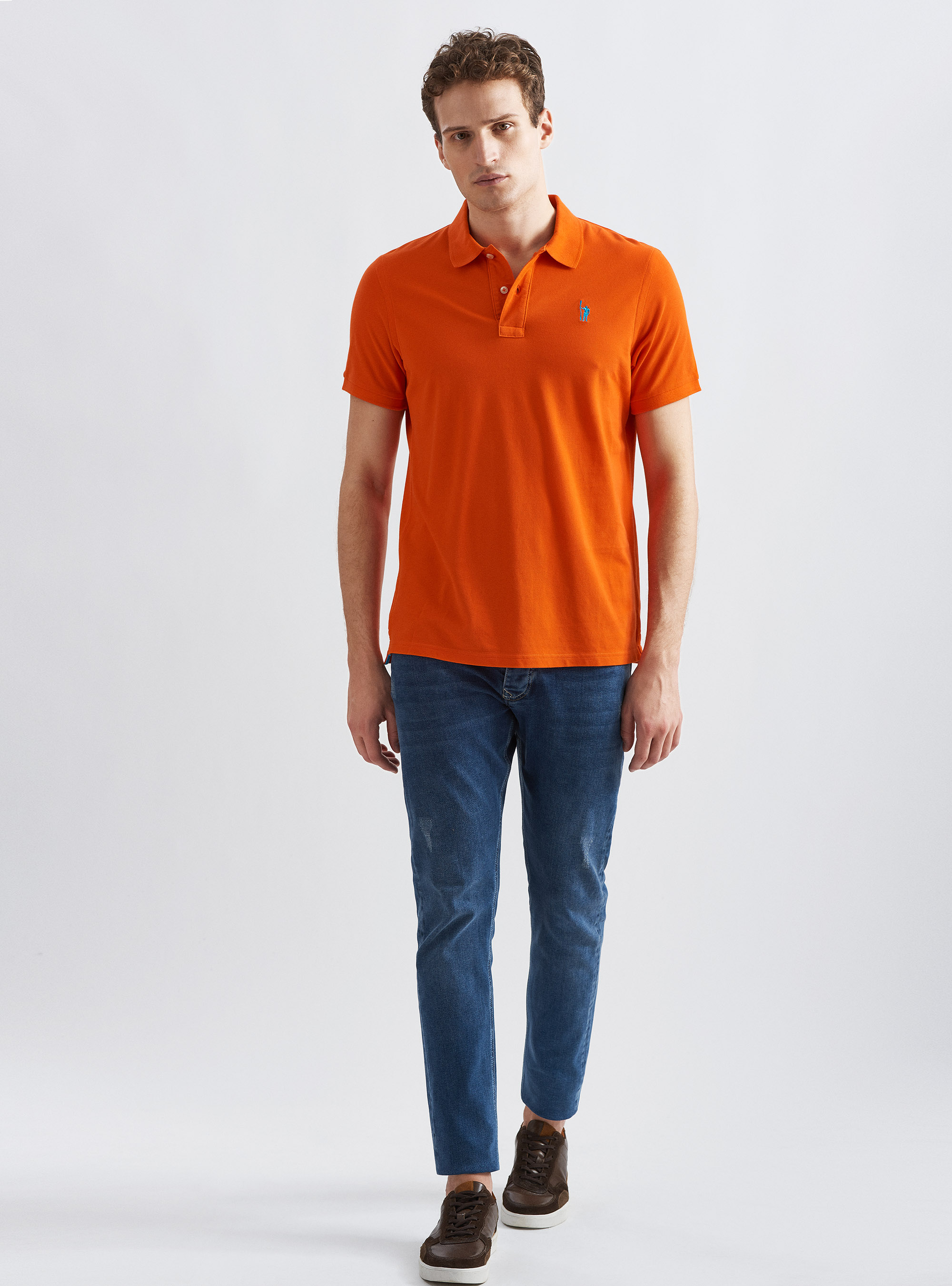 Classic cotton pique polo with embroidery, ORANGE