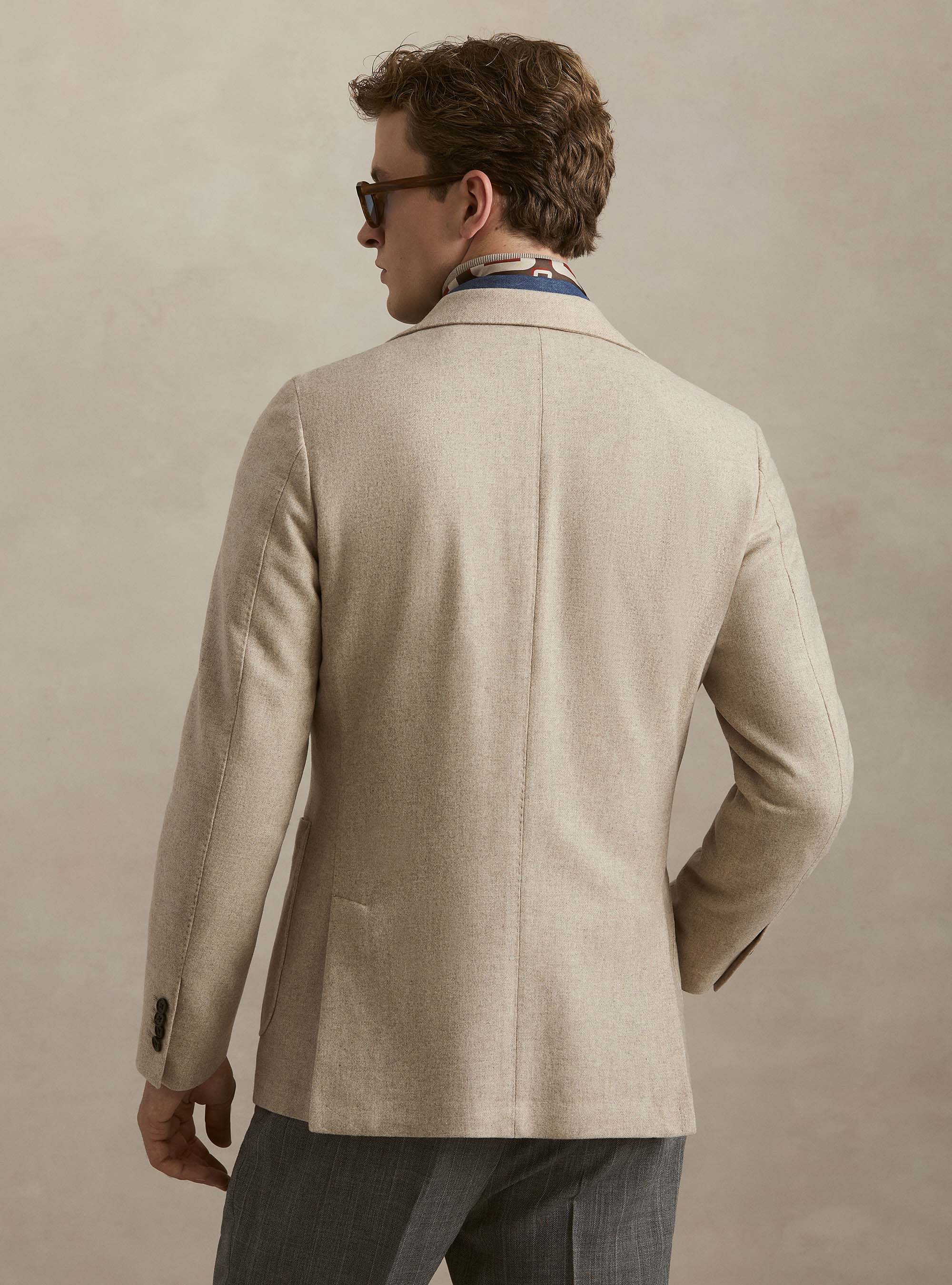 Veste droite en flanelle de laine m&eacute;lang&eacute;e, SABLE
