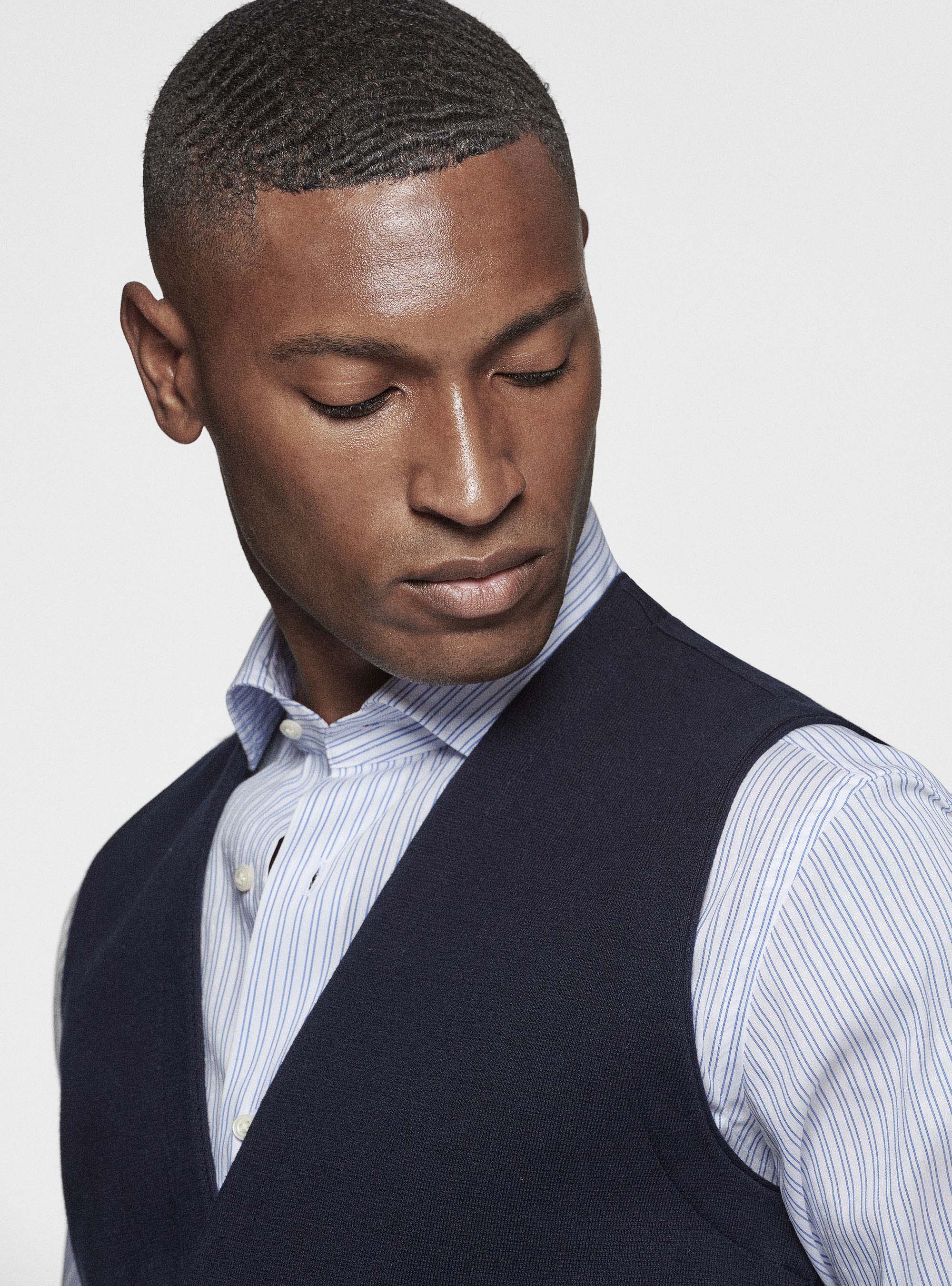 Gilet doppiopetto in maglia in cotone seta e cashmere, BLU NAVY