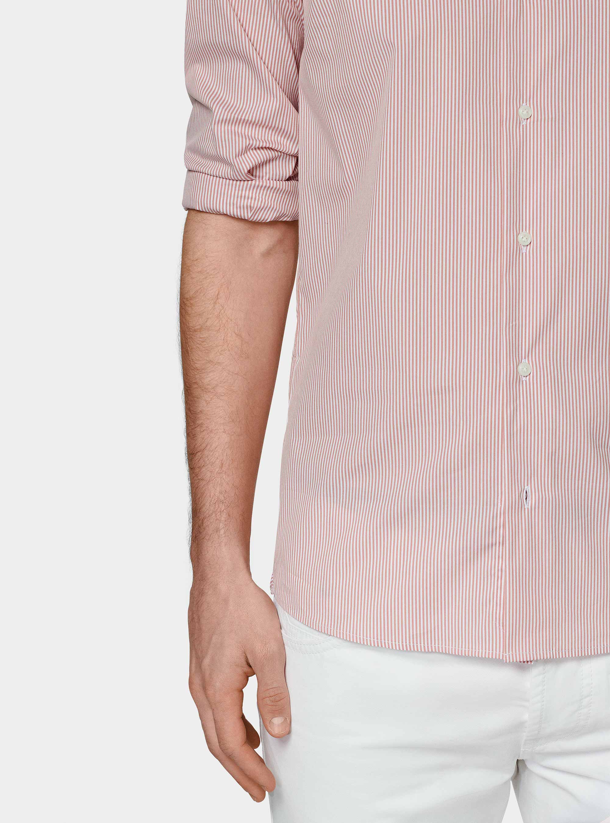 Chemise à rayures en popeline stretch, ROSA SALMONE 0468C