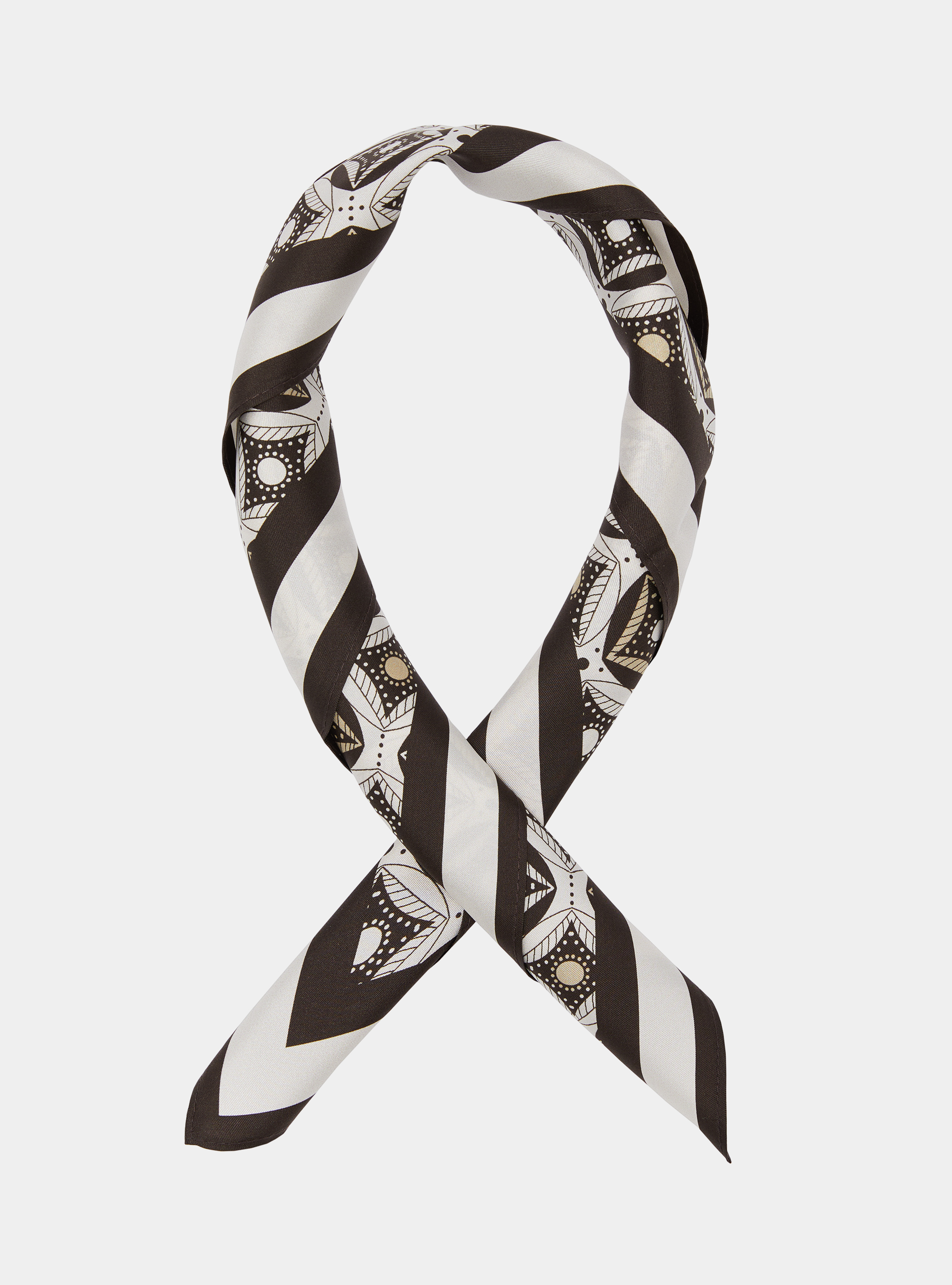 Foulard in seta stampa geometrica, MARRONE