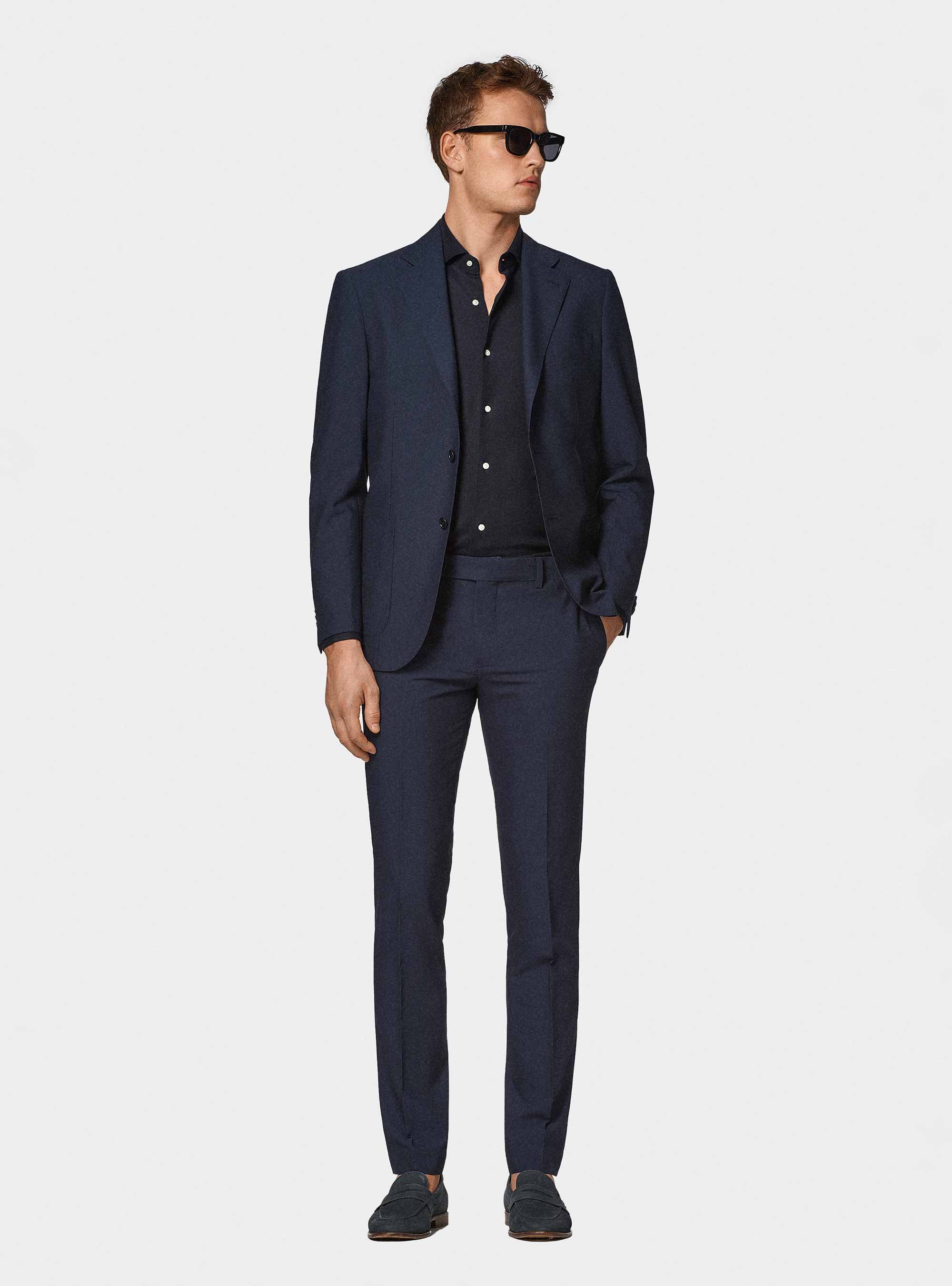 Slim fit suit trousers, NAVY BLUE