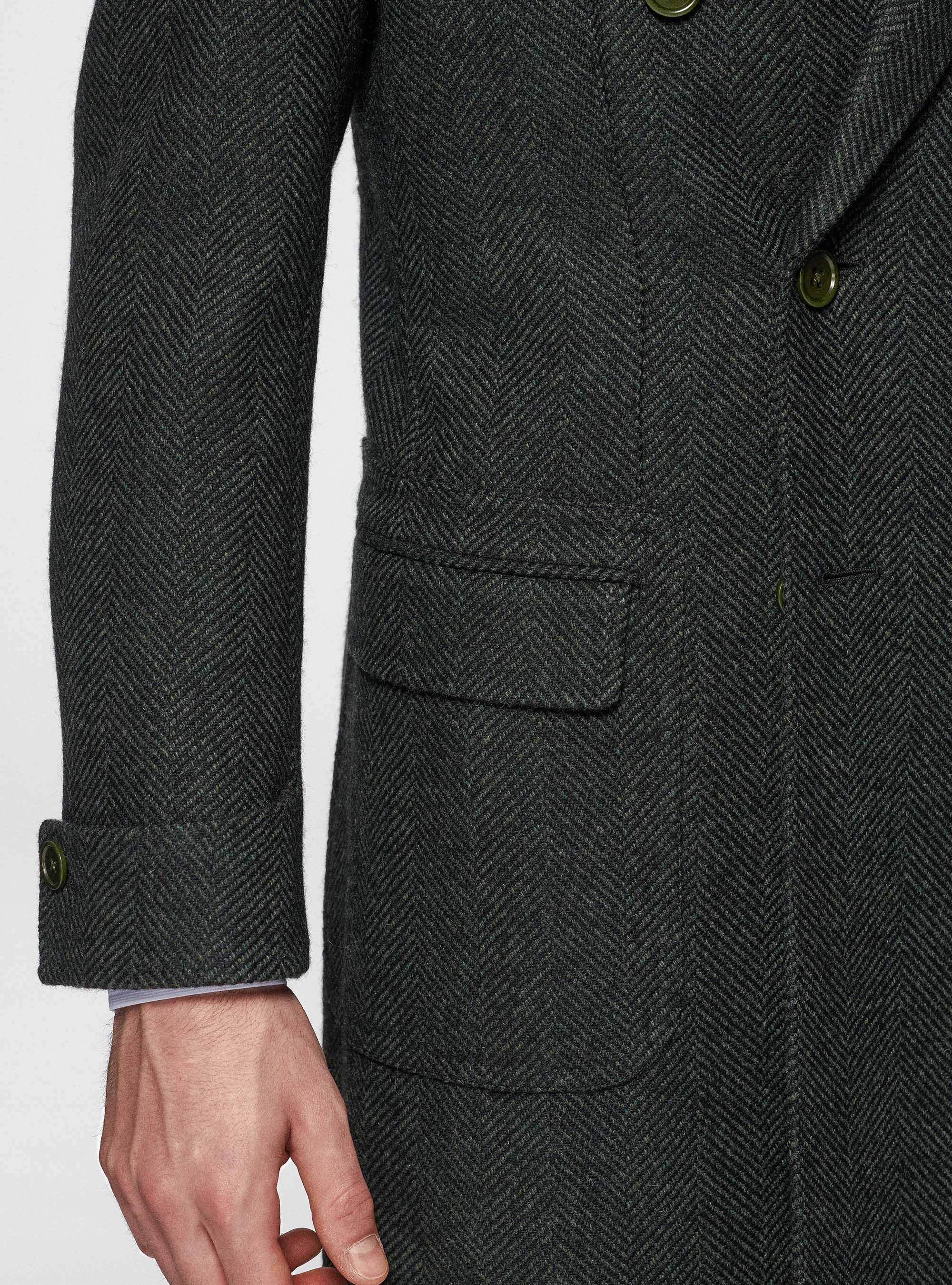 Cappotto doppiopetto in misto lana spigata, VERDE