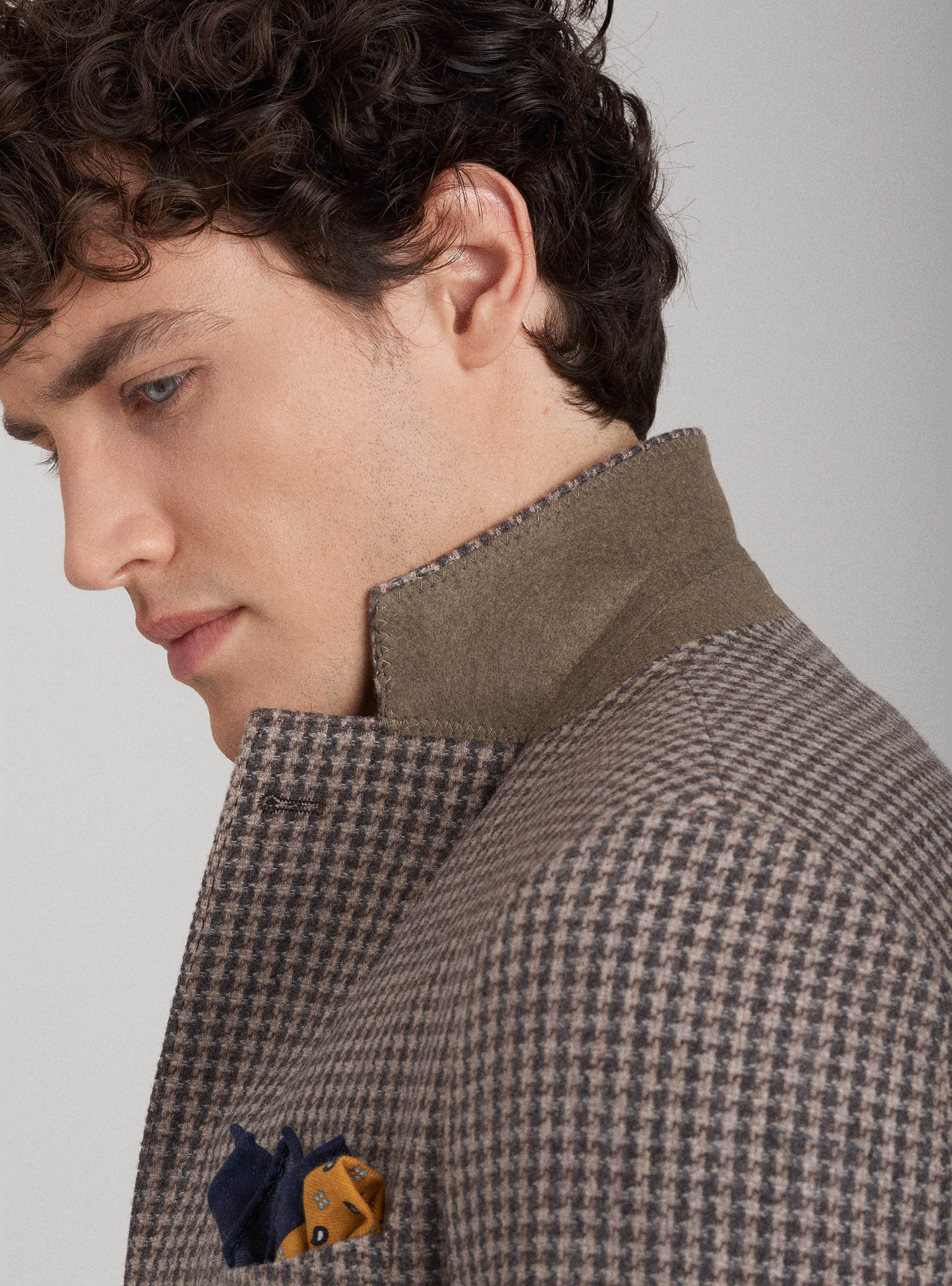  Pied de poule Blazer in wool, cotton and cashmere, BROWN