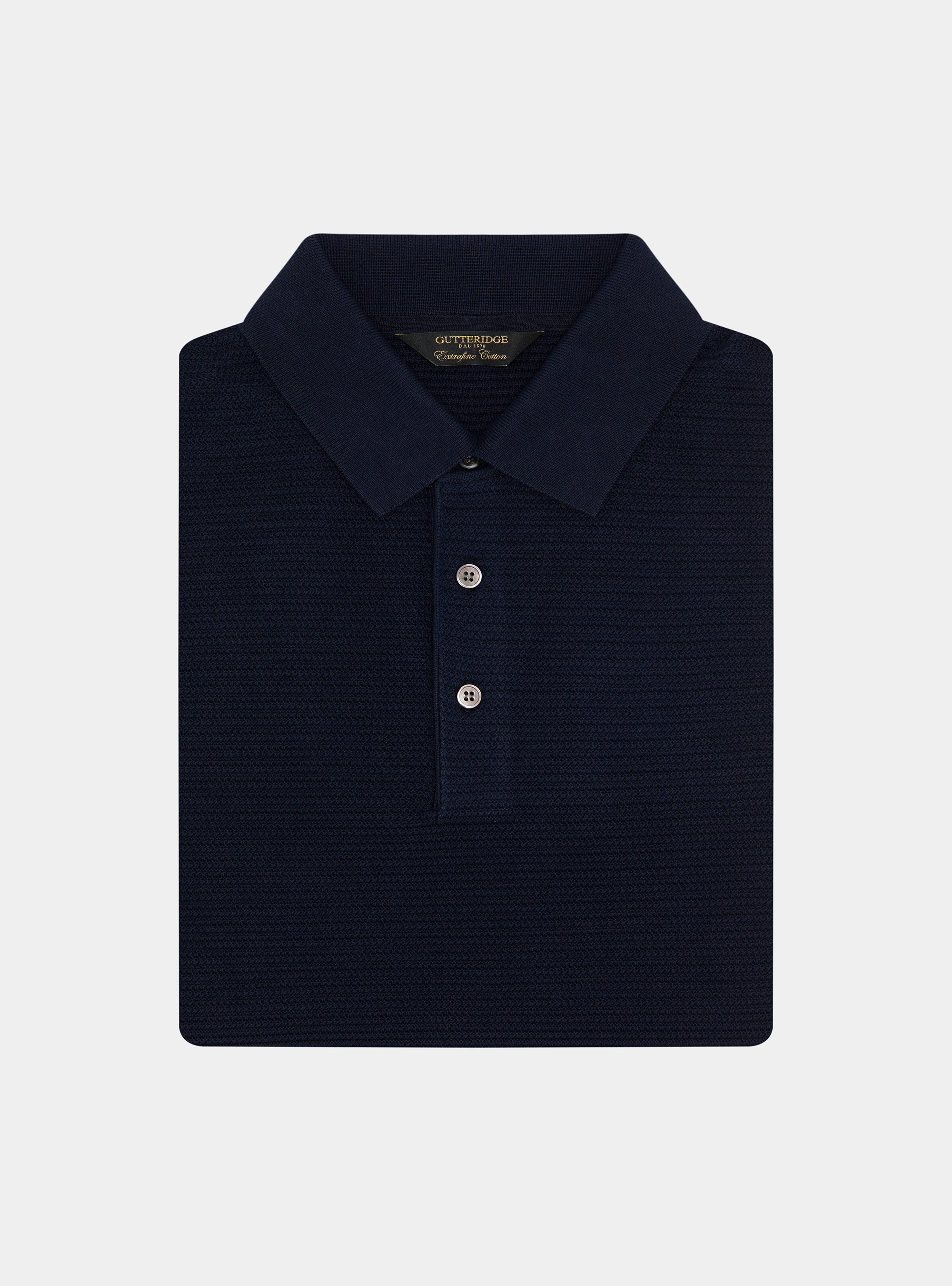 Textured cotton knit polo shirt, NAVY BLUE