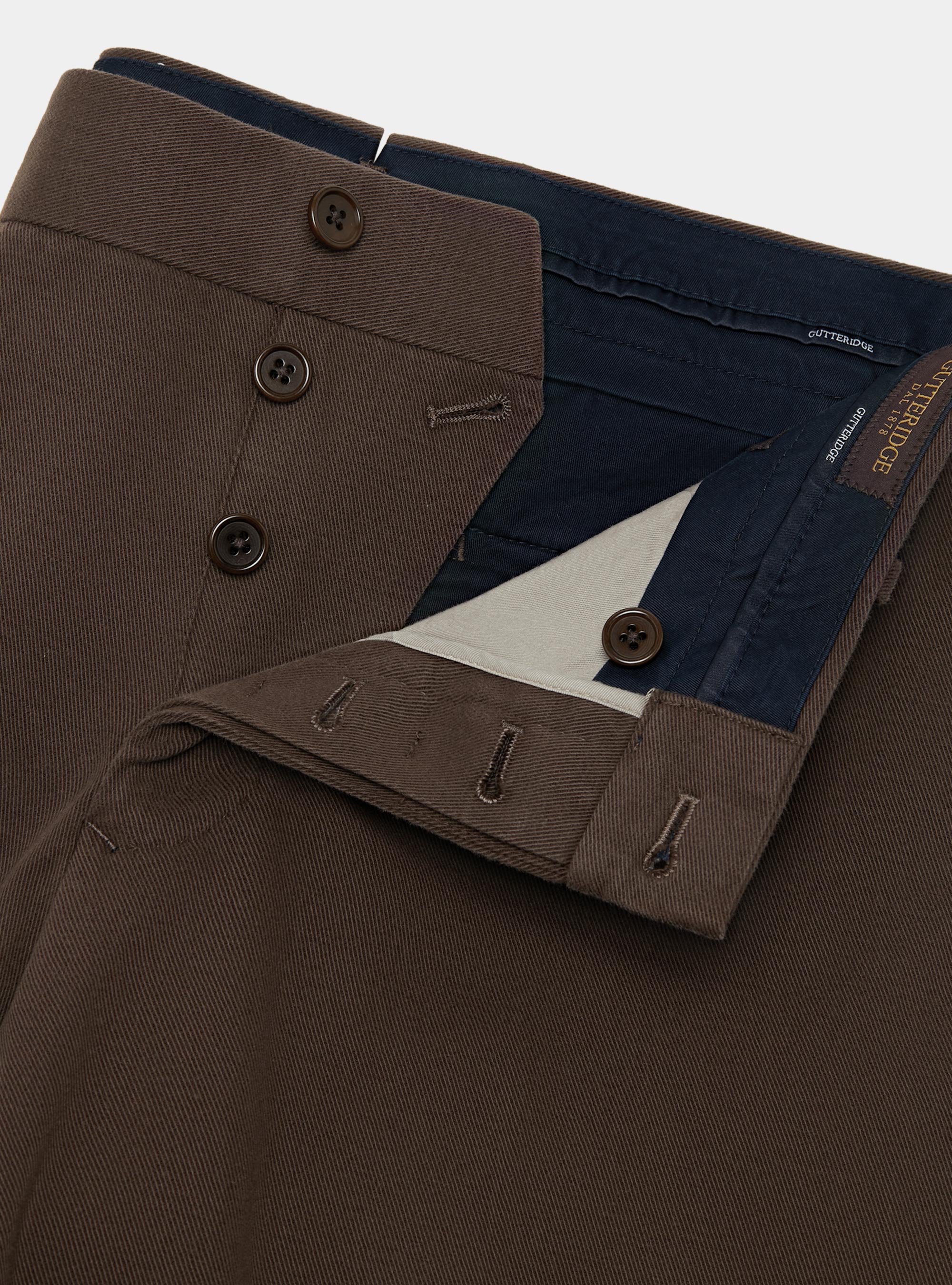 Pantaloni in twill di cotone e cashmere, MARRONE