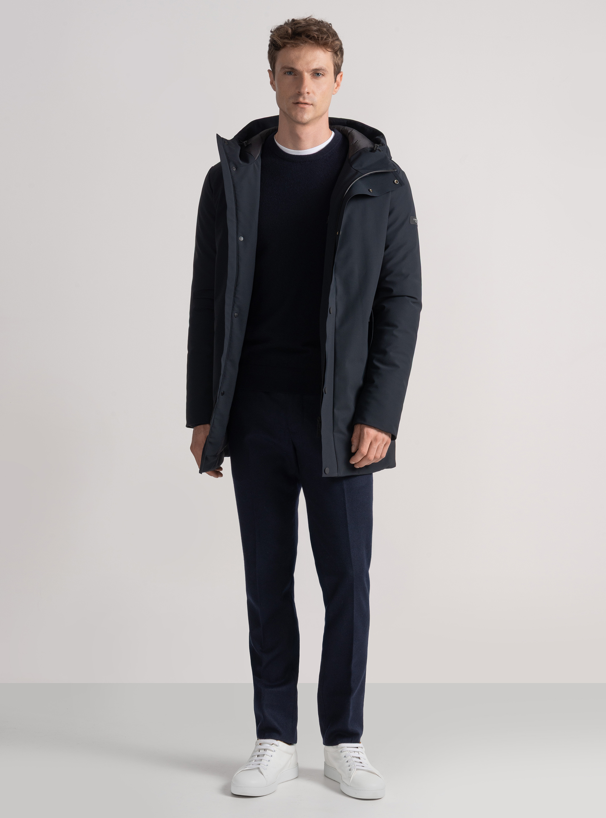 Parka técnica acolchada con capucha, AZUL MARINO