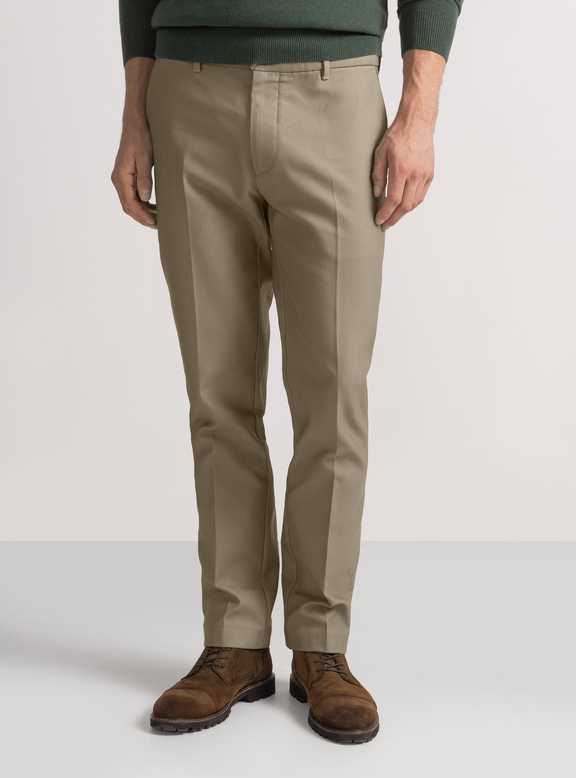 Pantaloni chino slim fit in cotone armaturato, FANGO