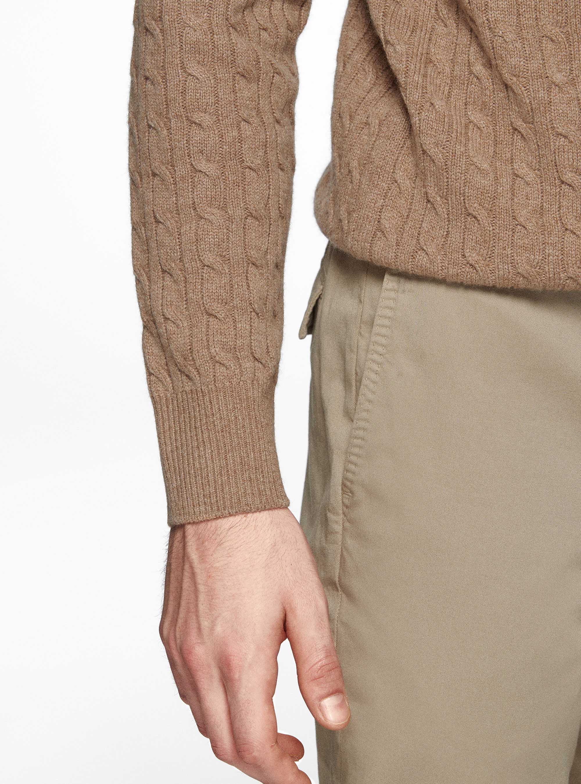 Tricot de laine et de cachemire à col ras du cou Woolmark, CAMMELLO 0570C