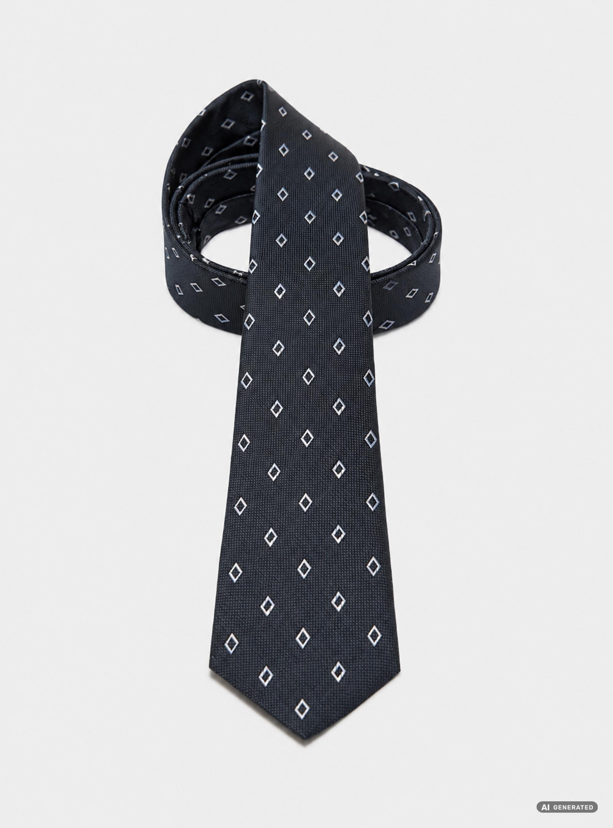 Cravatta in seta jacquard con microfantasia rombi, NAVY BLUE
