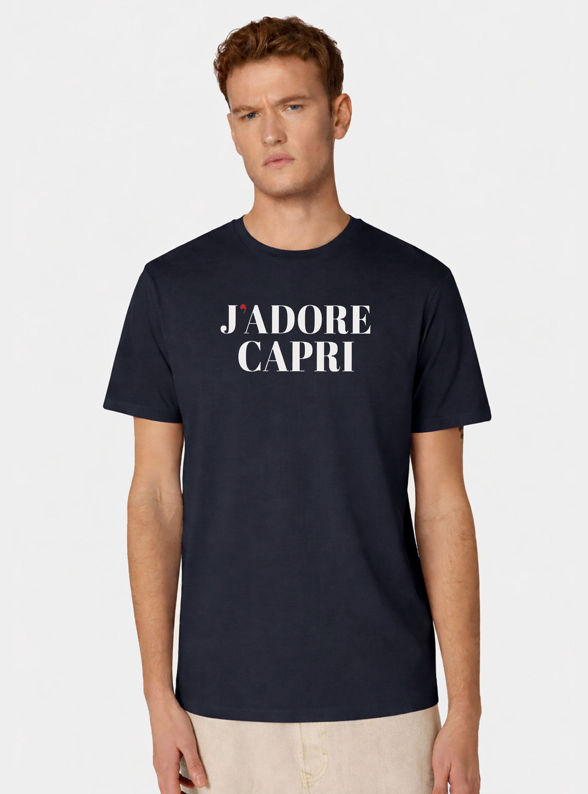 T-shirt in cotone con stampa "j'adore capri", NAVY BLUE