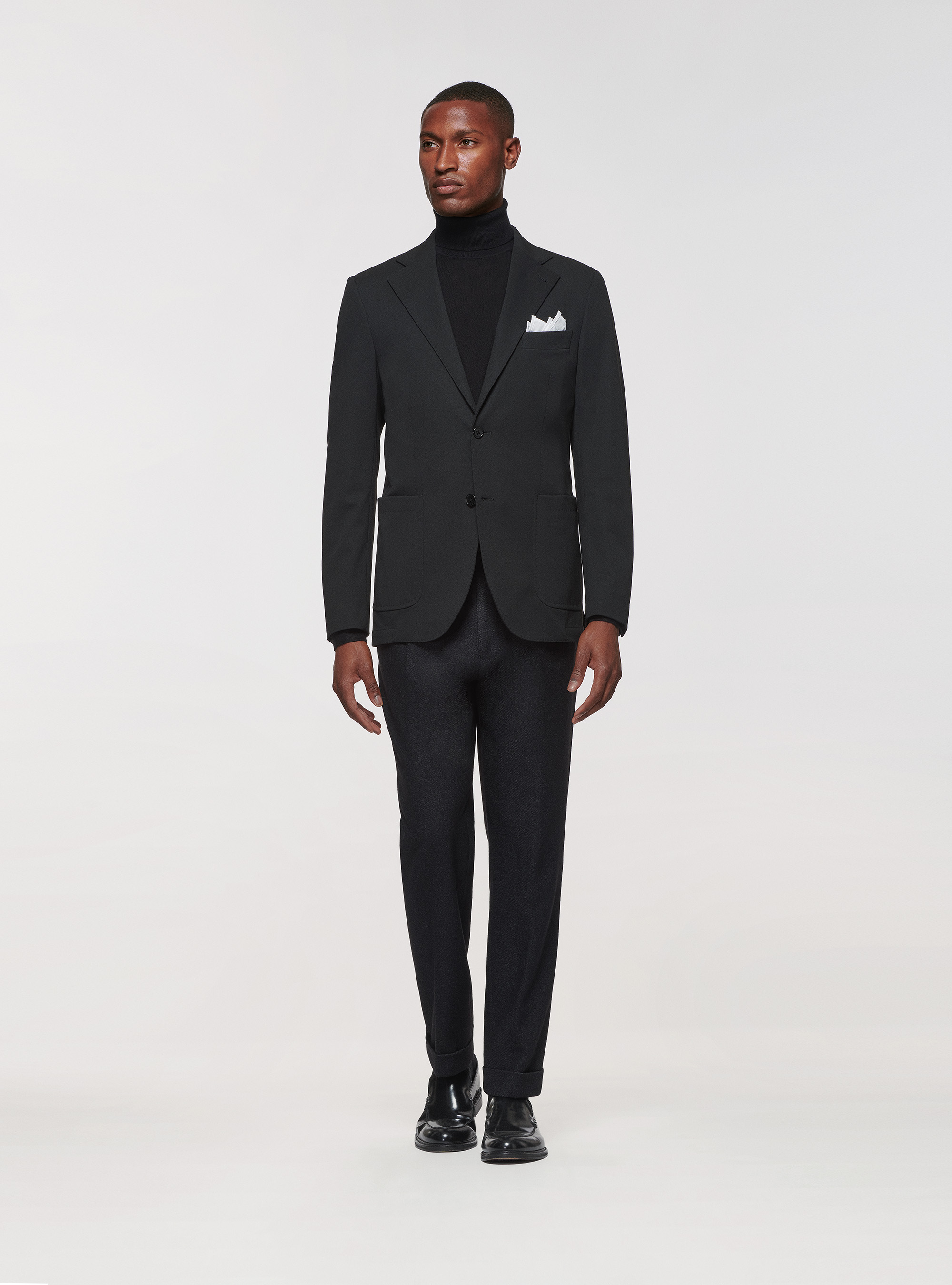 Giacca nera in jersey stretch, NERO