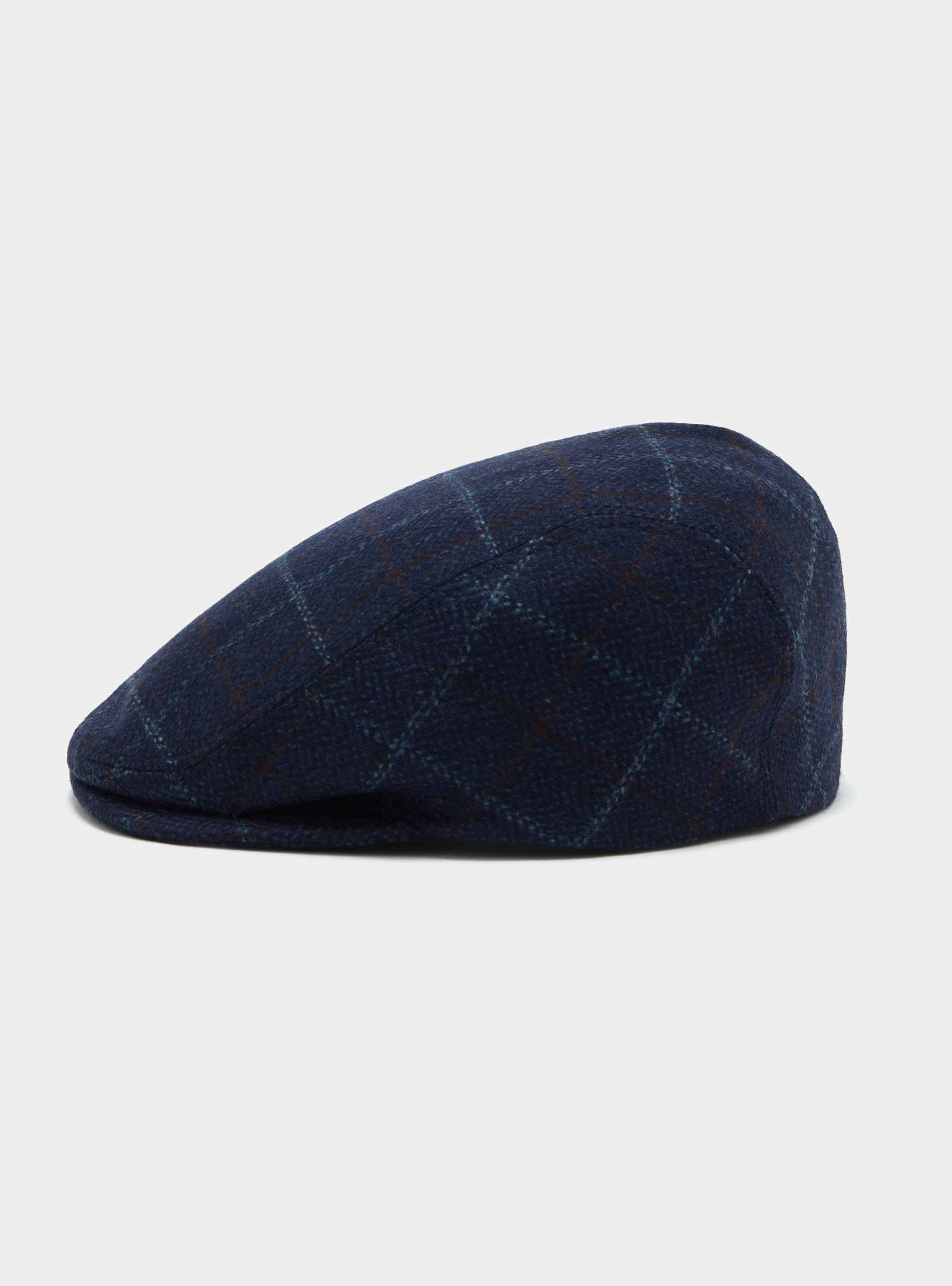Wool and cashmere checked flat cap