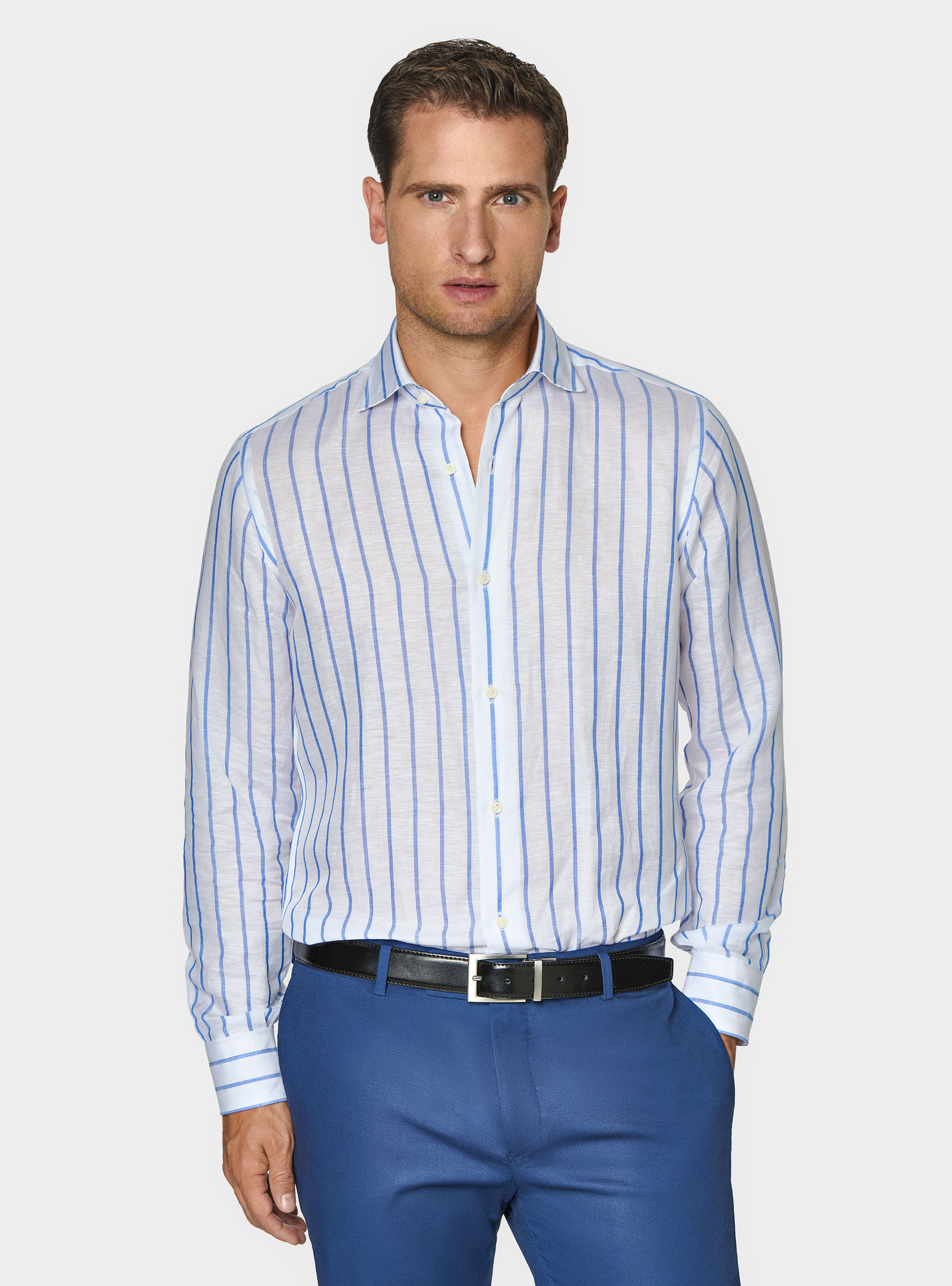 Chemise à rayures en lin mélangé