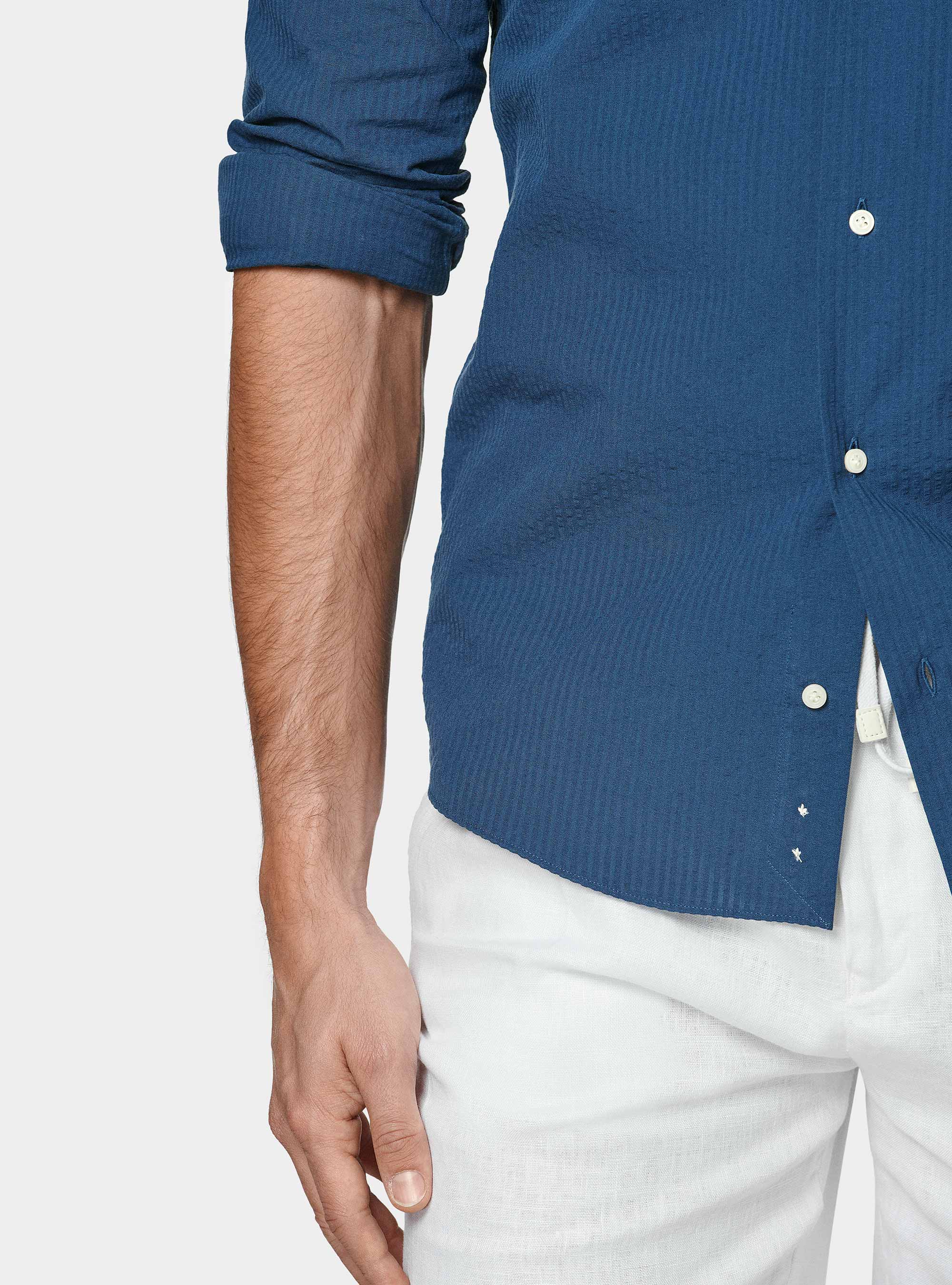 Pure cotton seersucker shirt, 0243C DENIM