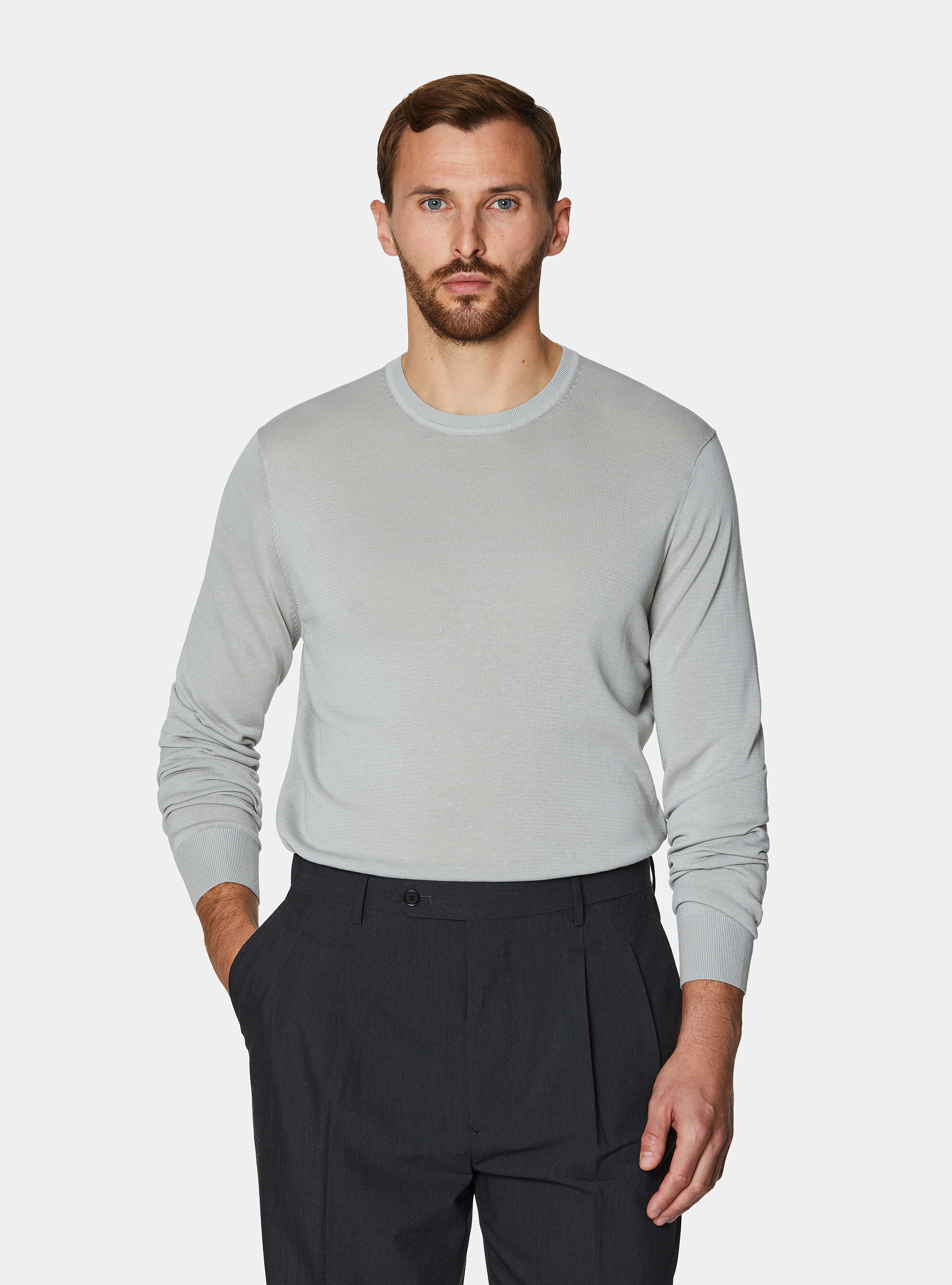 Cotton and silk crew neck sweater, PERLA 0178C