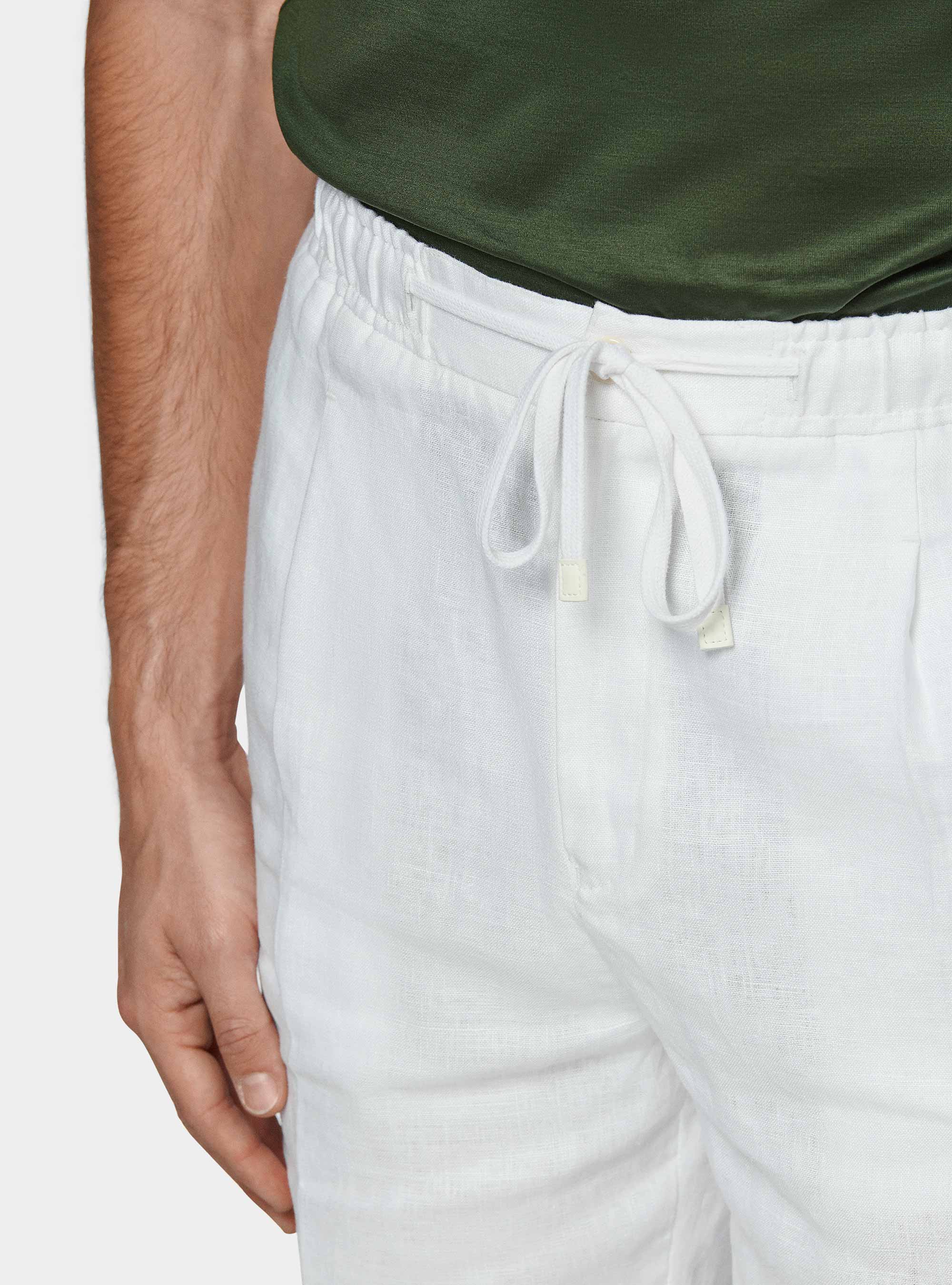 Bermudas de lino puro con banda el&aacute;stica, BLANCO