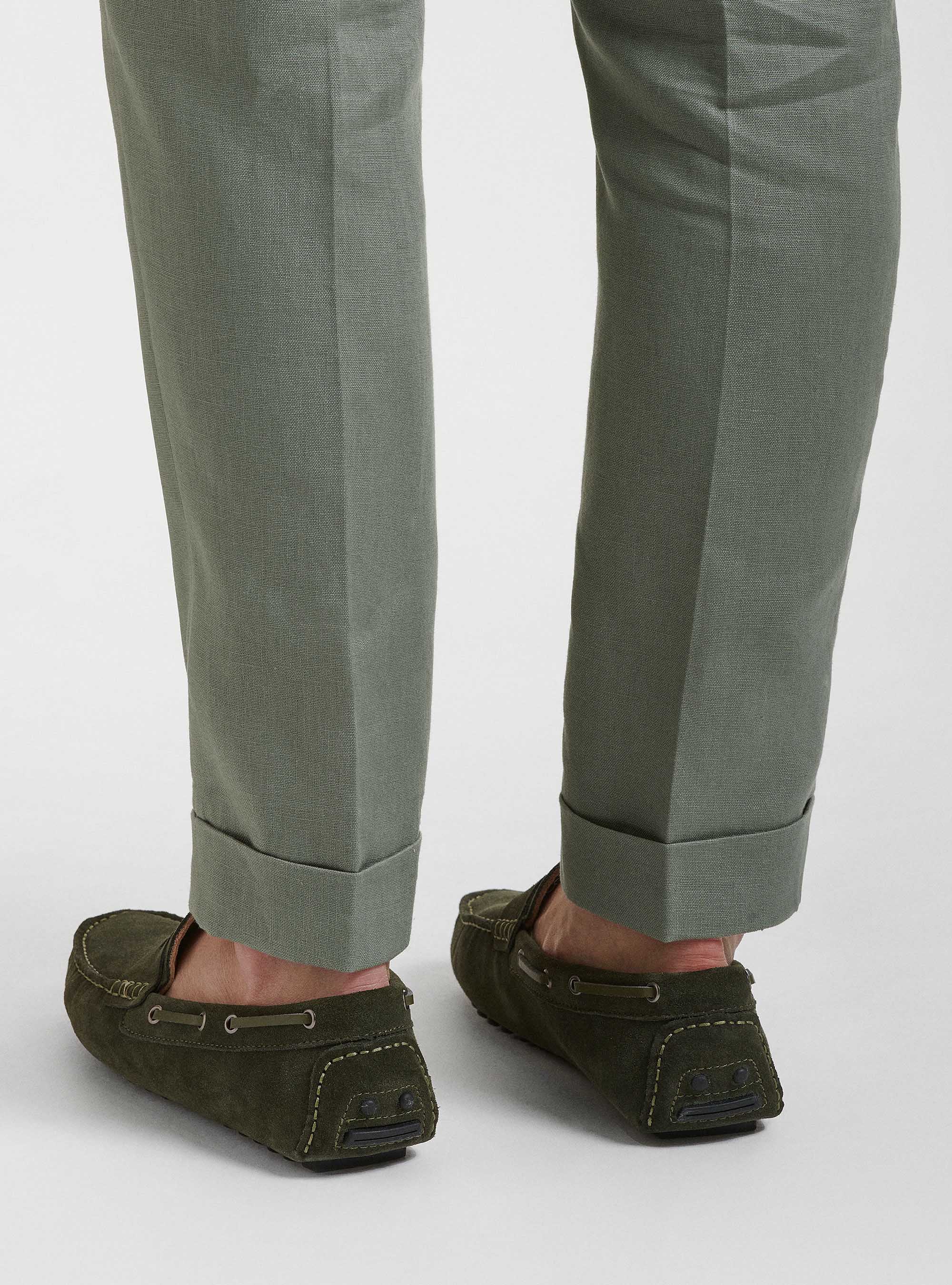 Pantaloni con pince e coulisse in puro lino, SALVIA 0602C