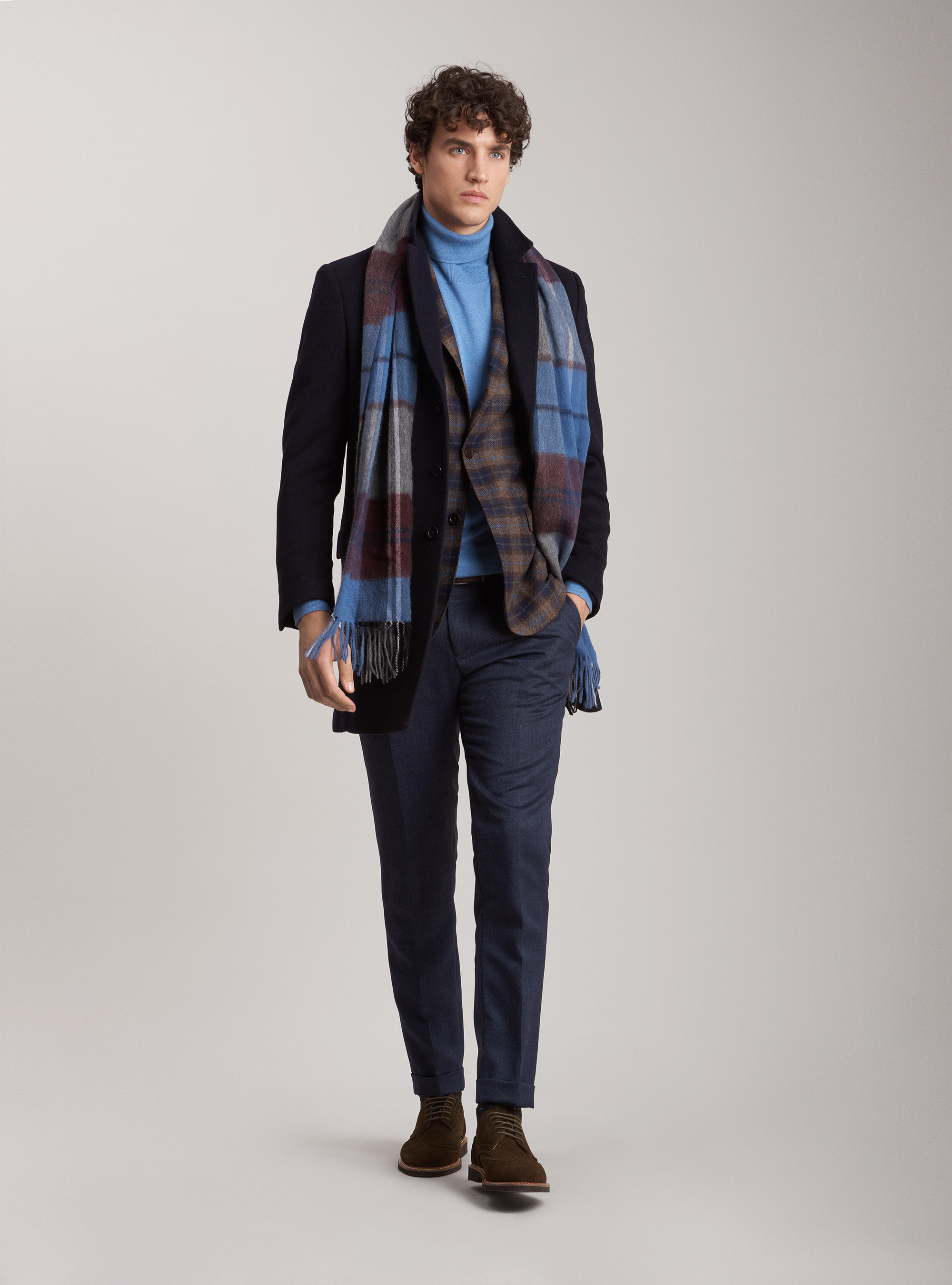 Wool and cashmere tartan blazer, BROWN