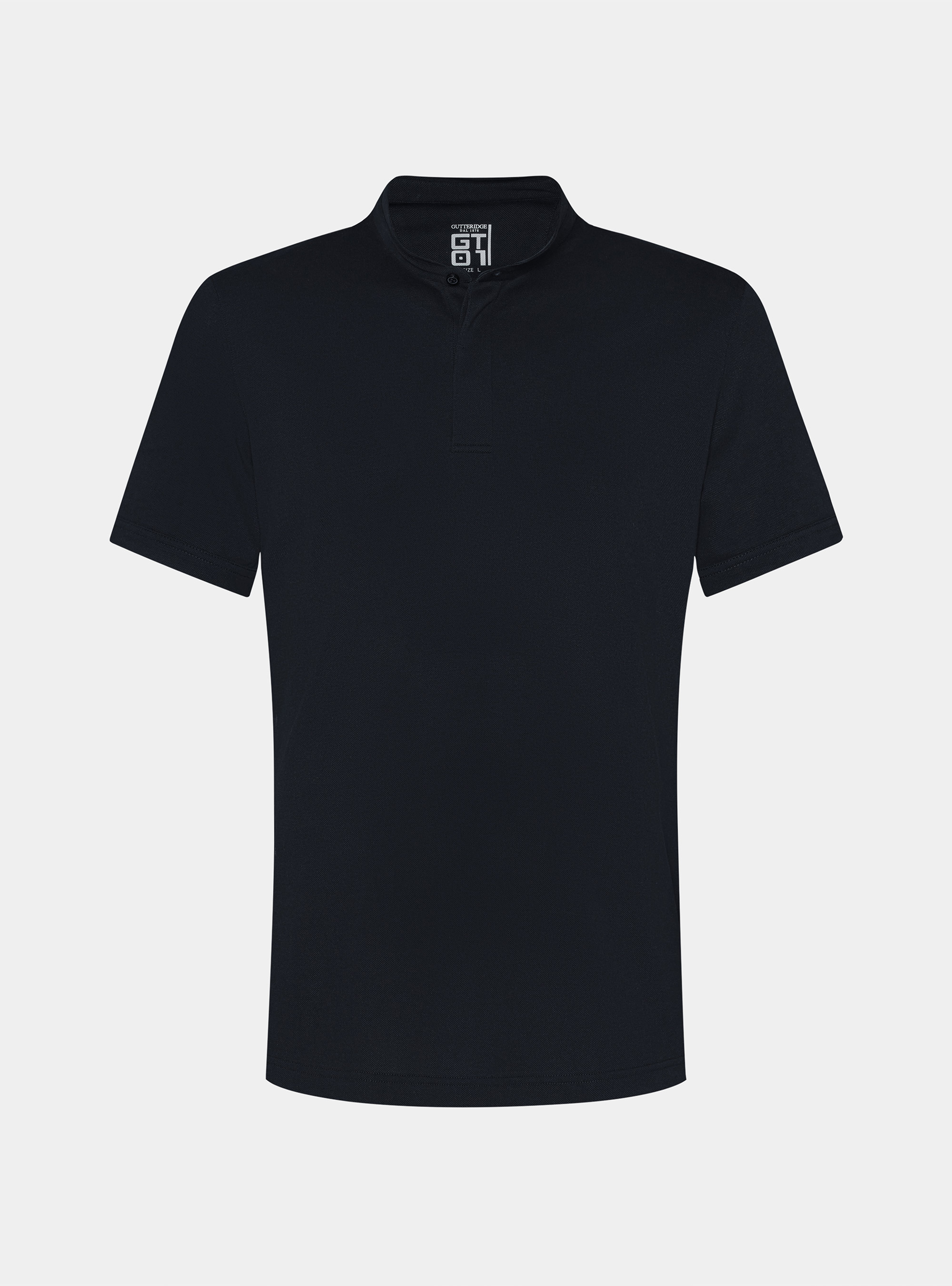 Polo collo coreano in misto cotone stretch, BLU NAVY