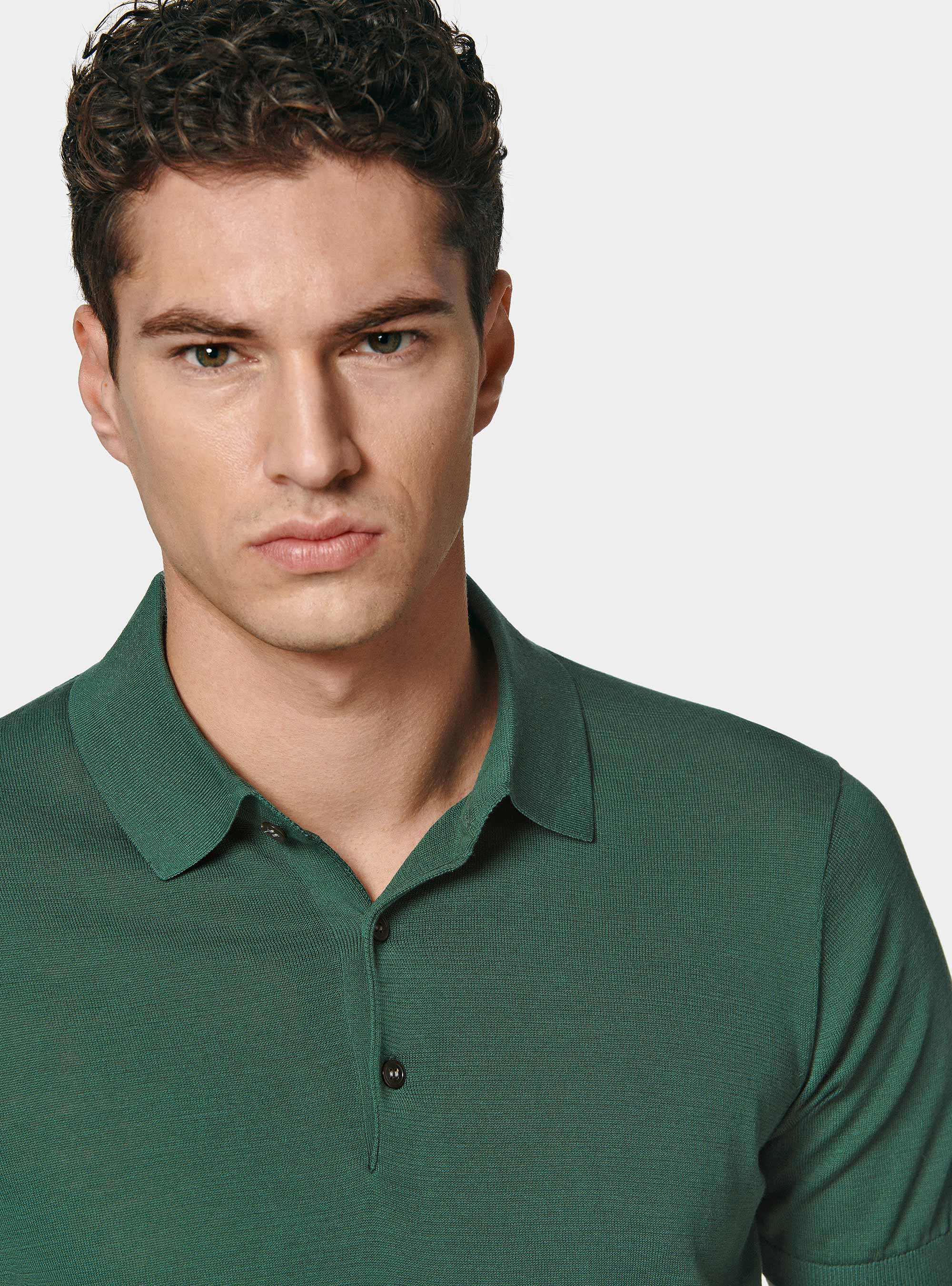 Maglia a polo in cotone e seta, VERDE