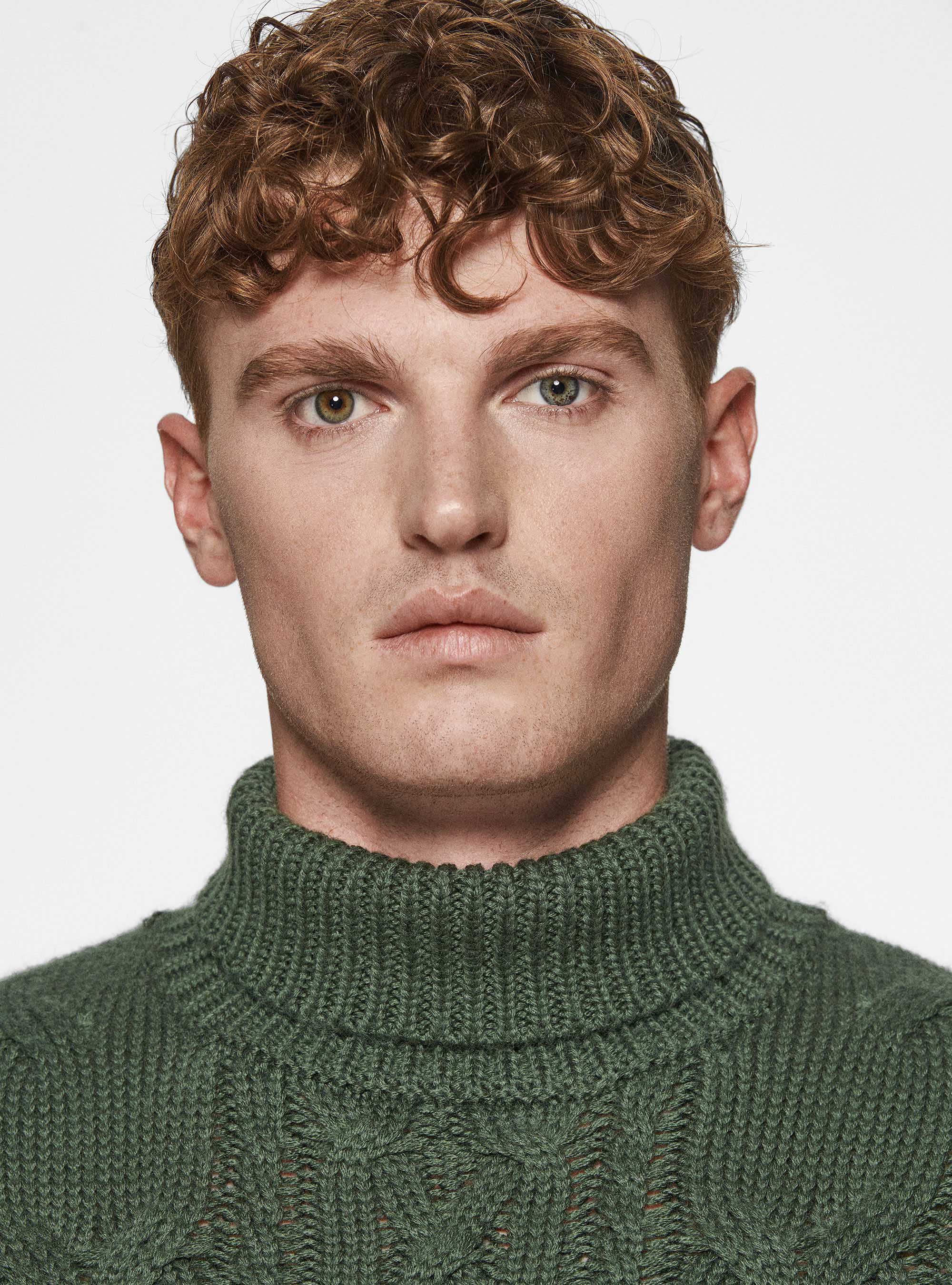 Maglia collo alto in misto lana con treccia, MILITARE 0609C