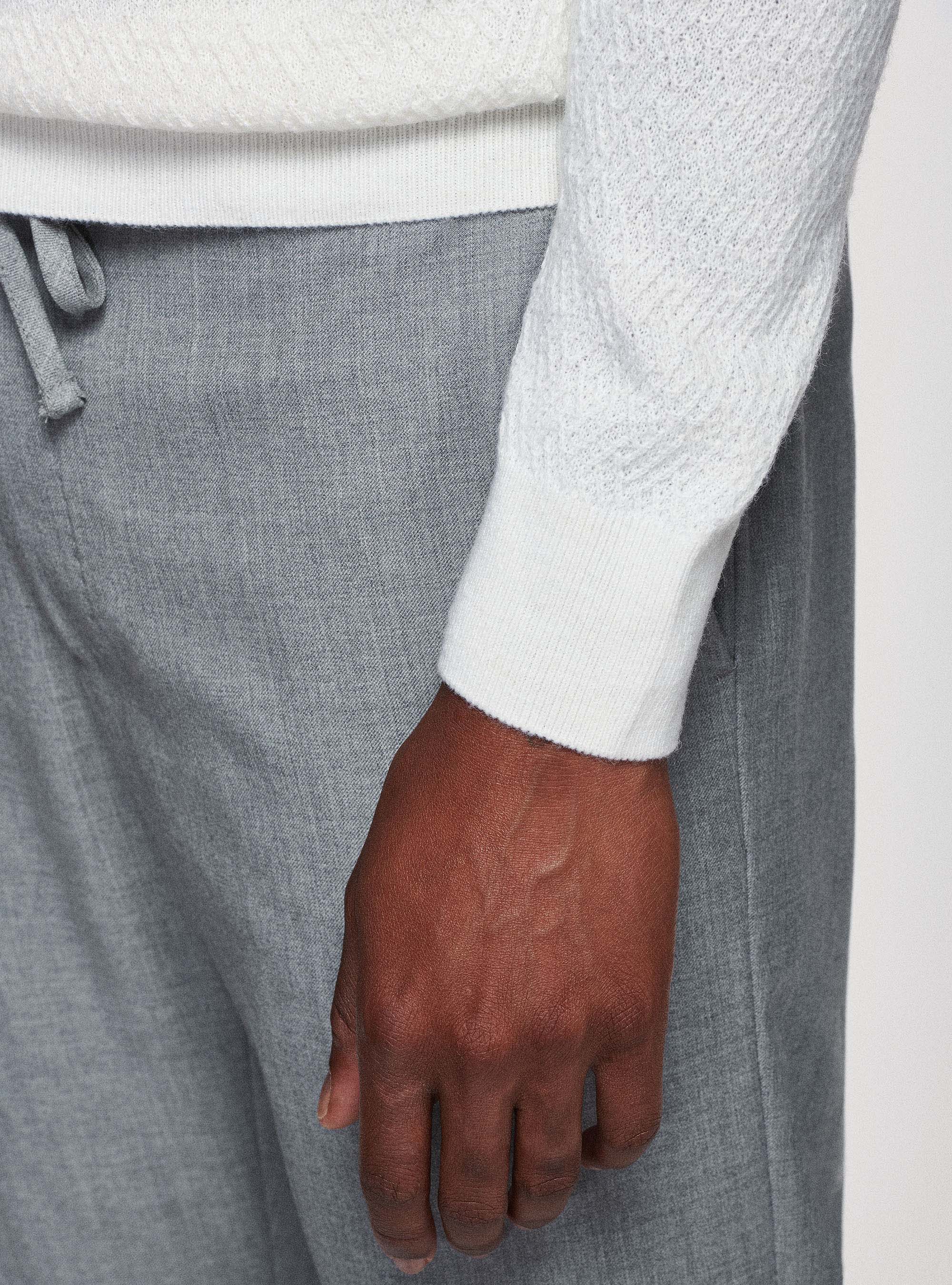 Cuello alto de mezcla de lana texturizada, BLANCO