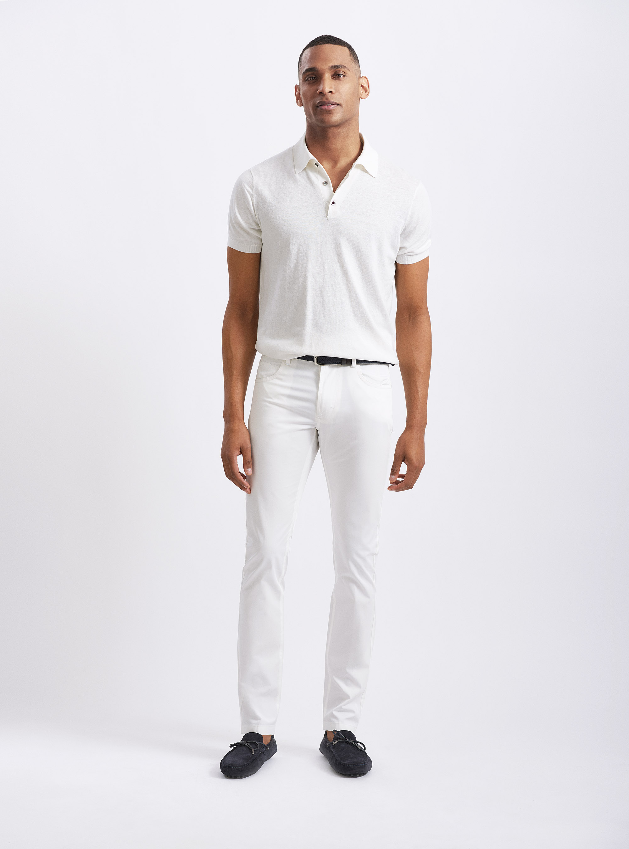 Pantaloni 5 tasche in twill di cotone leggero, BIANCO