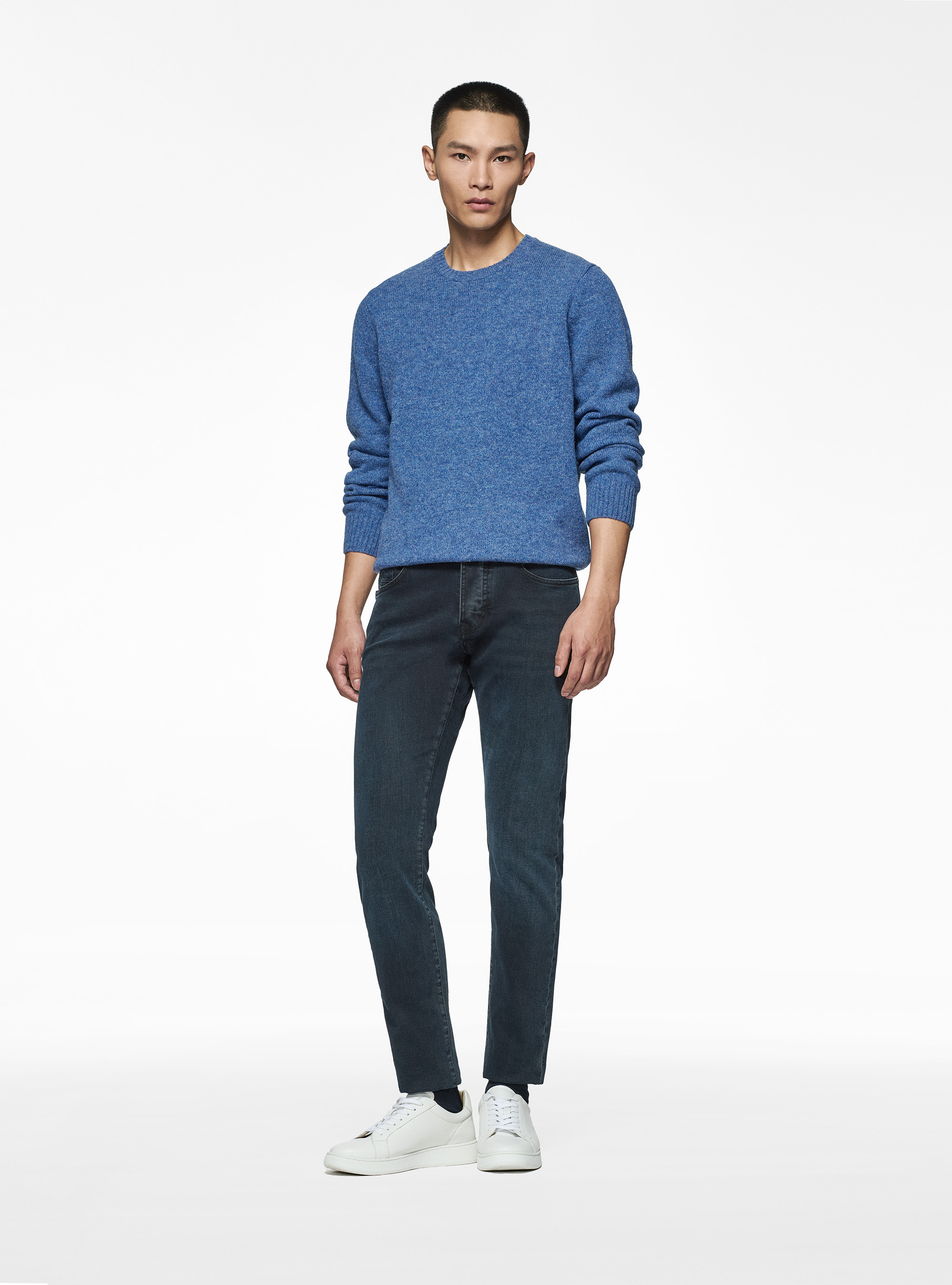 Shetland wool crew-neck sweater, 0243C DENIM