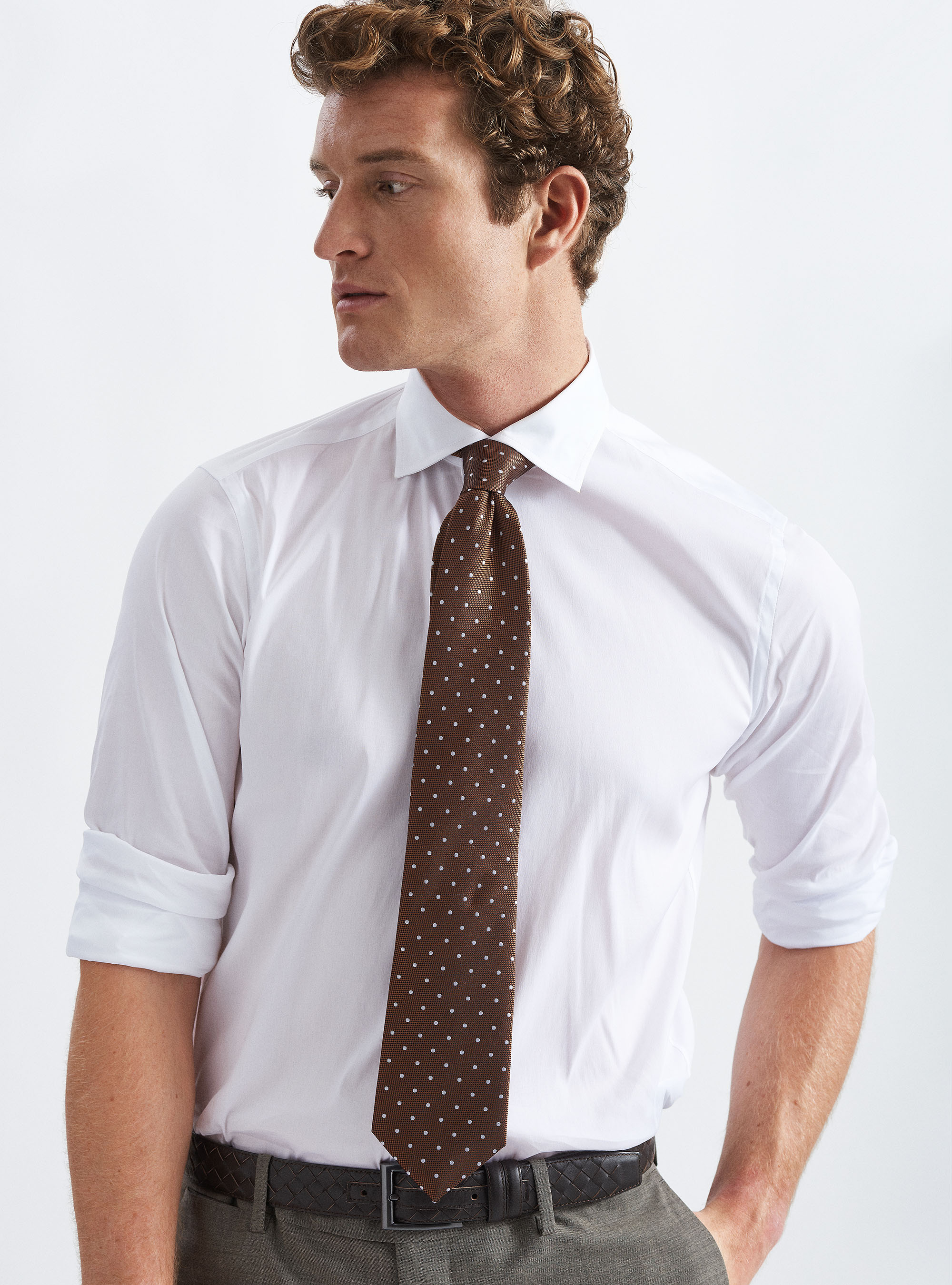 Camicia slim fit in popeline stretch, BIANCO