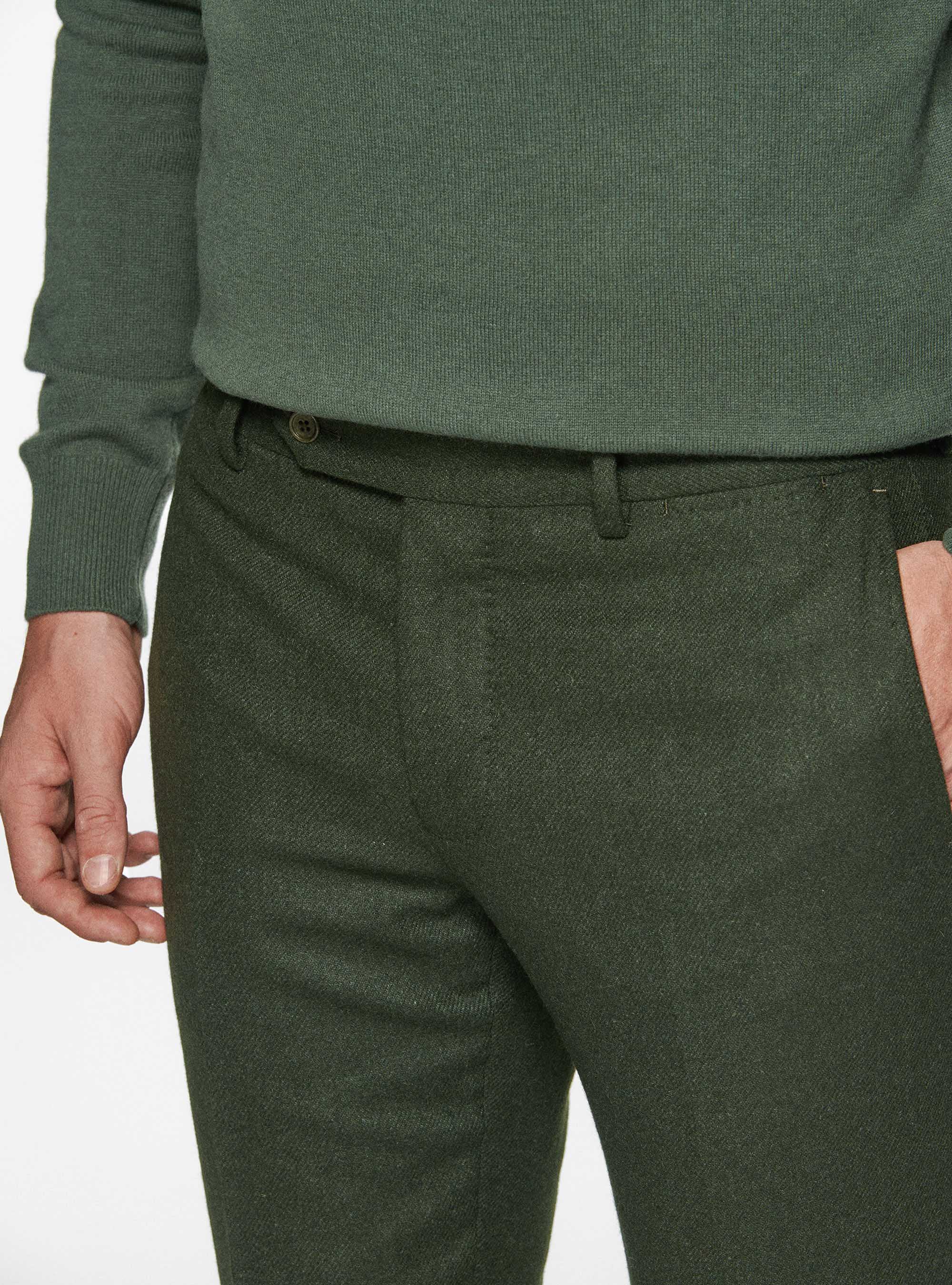 Pantaloni in flanella di misto lana, VERDE