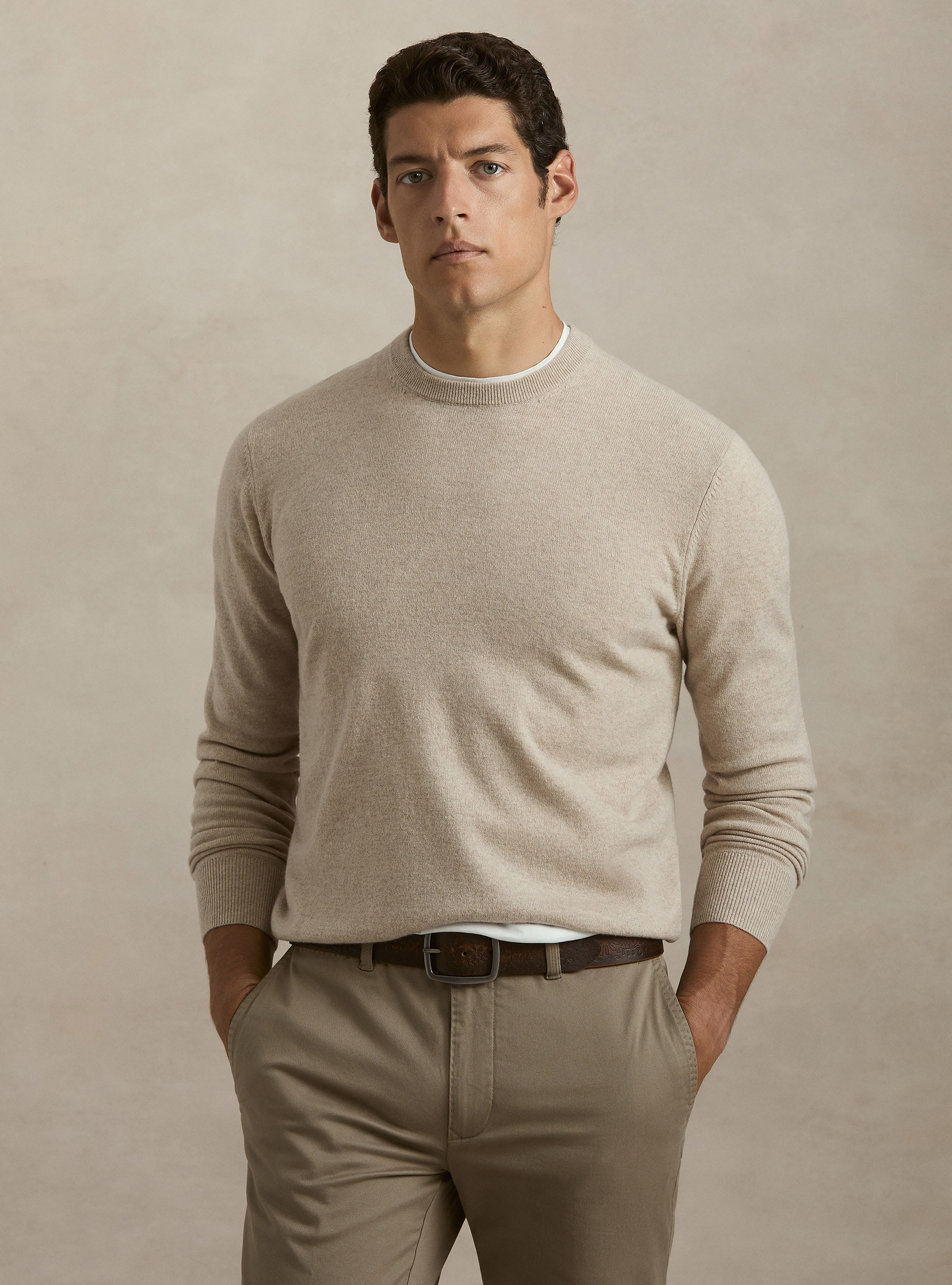 Girocollo in maglia in lambswool cashmere, ECRU