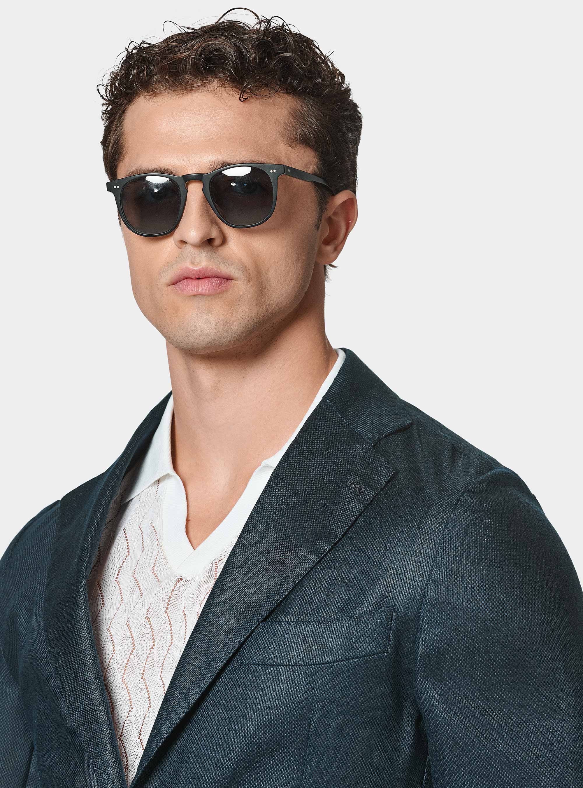 Giacca hopsack in puro lino, BLU NAVY