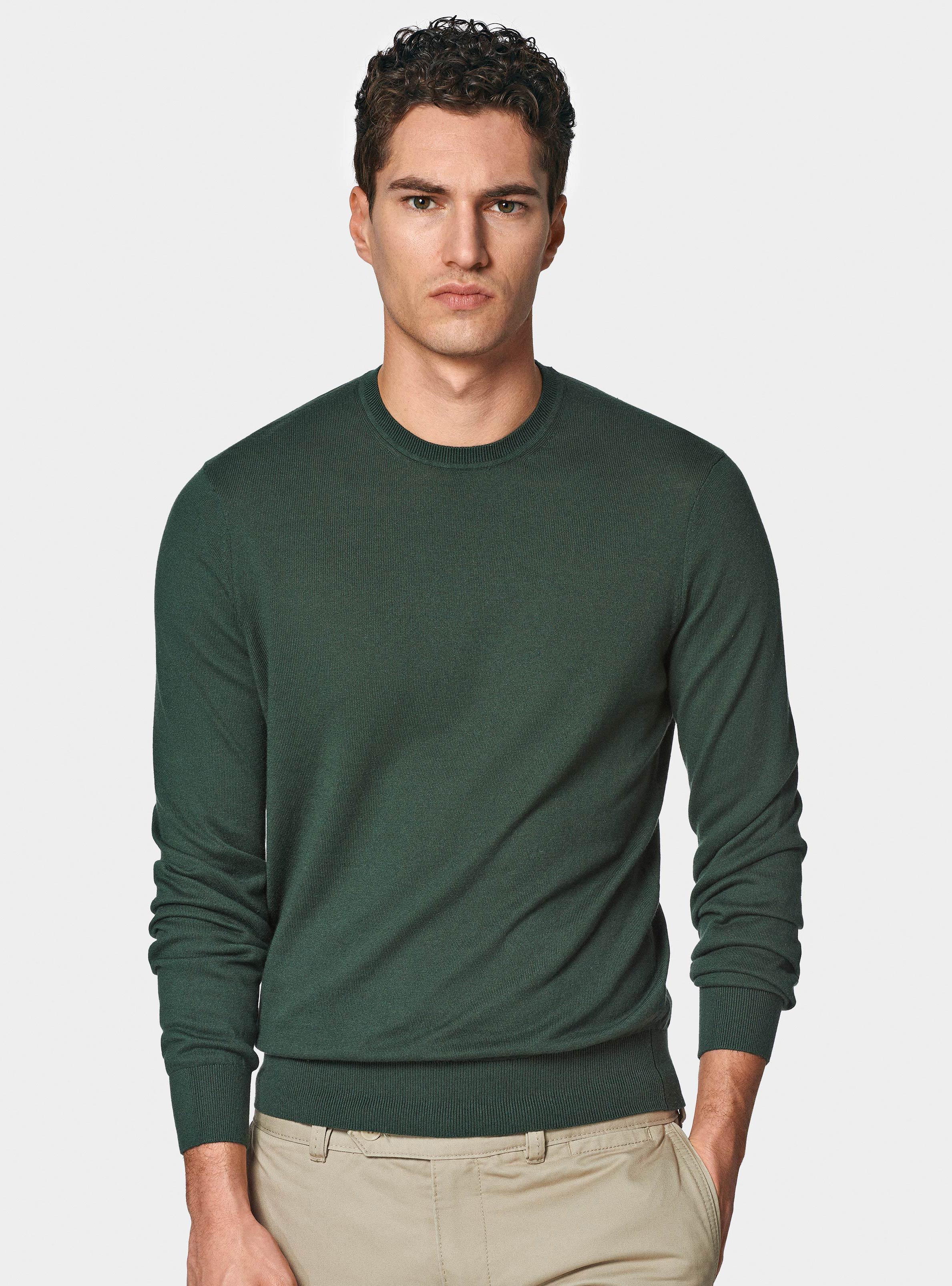 Pullover mit Rundhalsausschnitt aus Baumwolle, Seide und Kaschmir, VERDE MUSCHIO 0615C