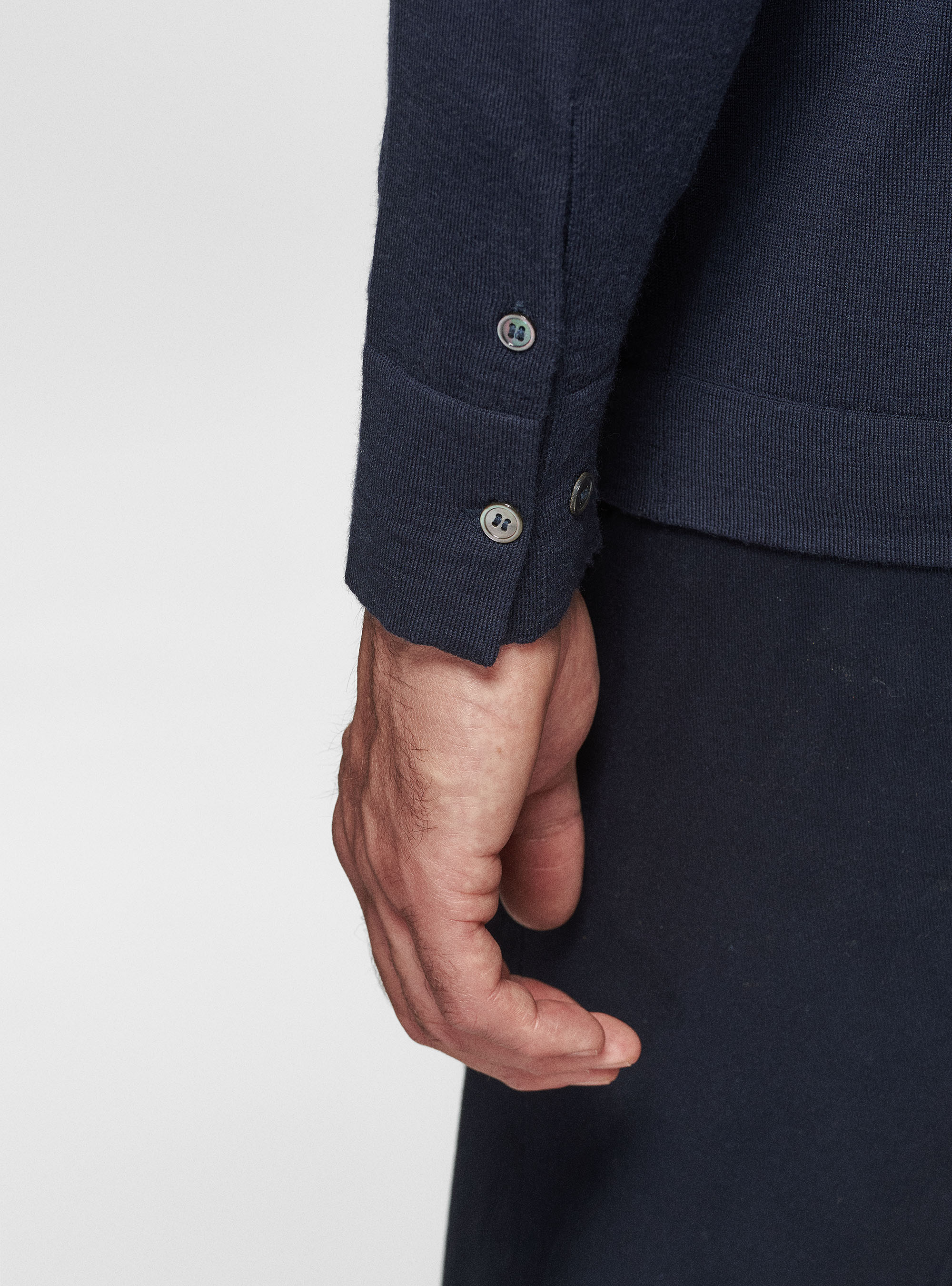 Camicia in maglia in pura lana merino extrafine, BLU NAVY