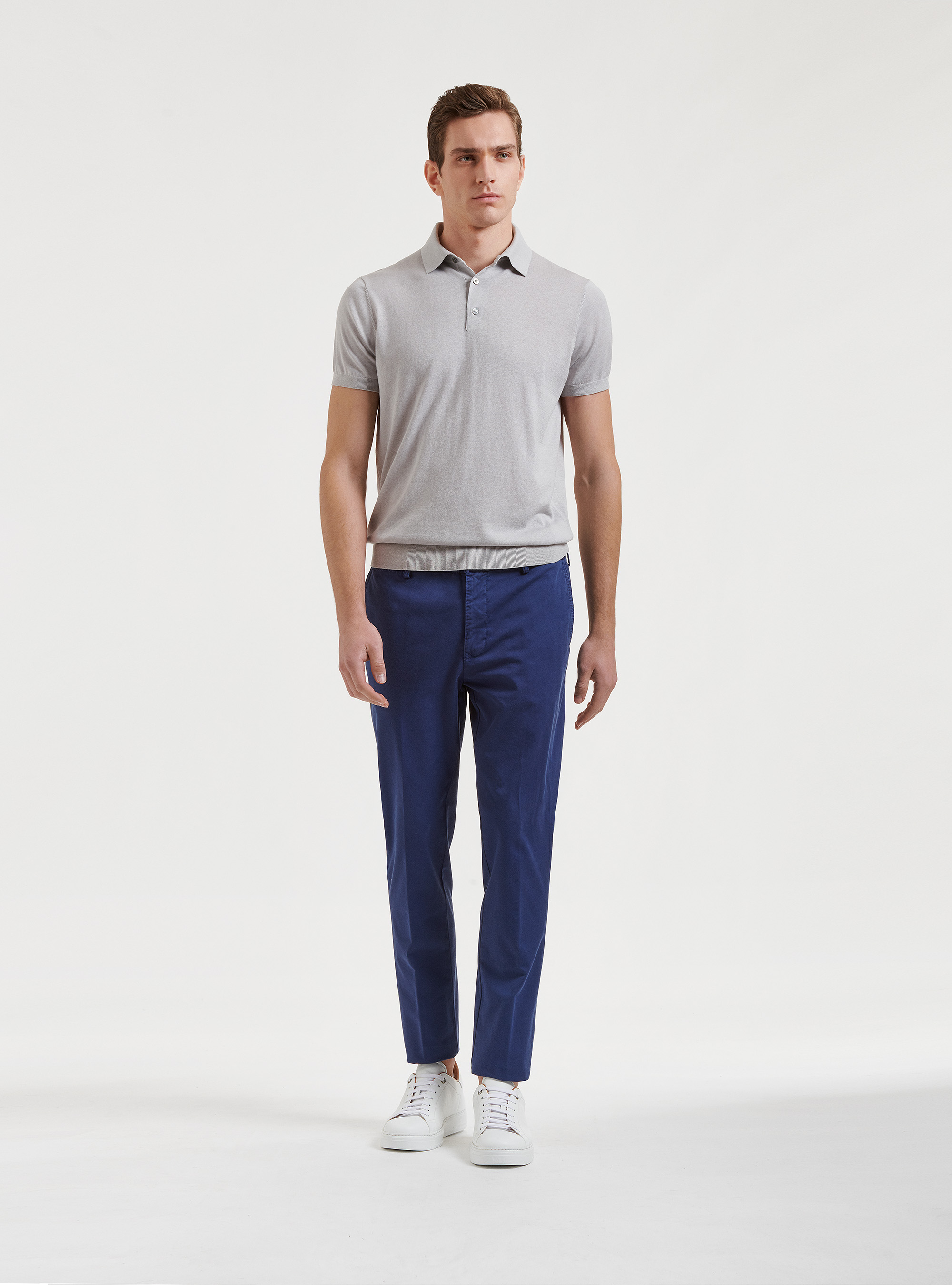 Pantaloni chino in twill stretch tinto in capo, BLU