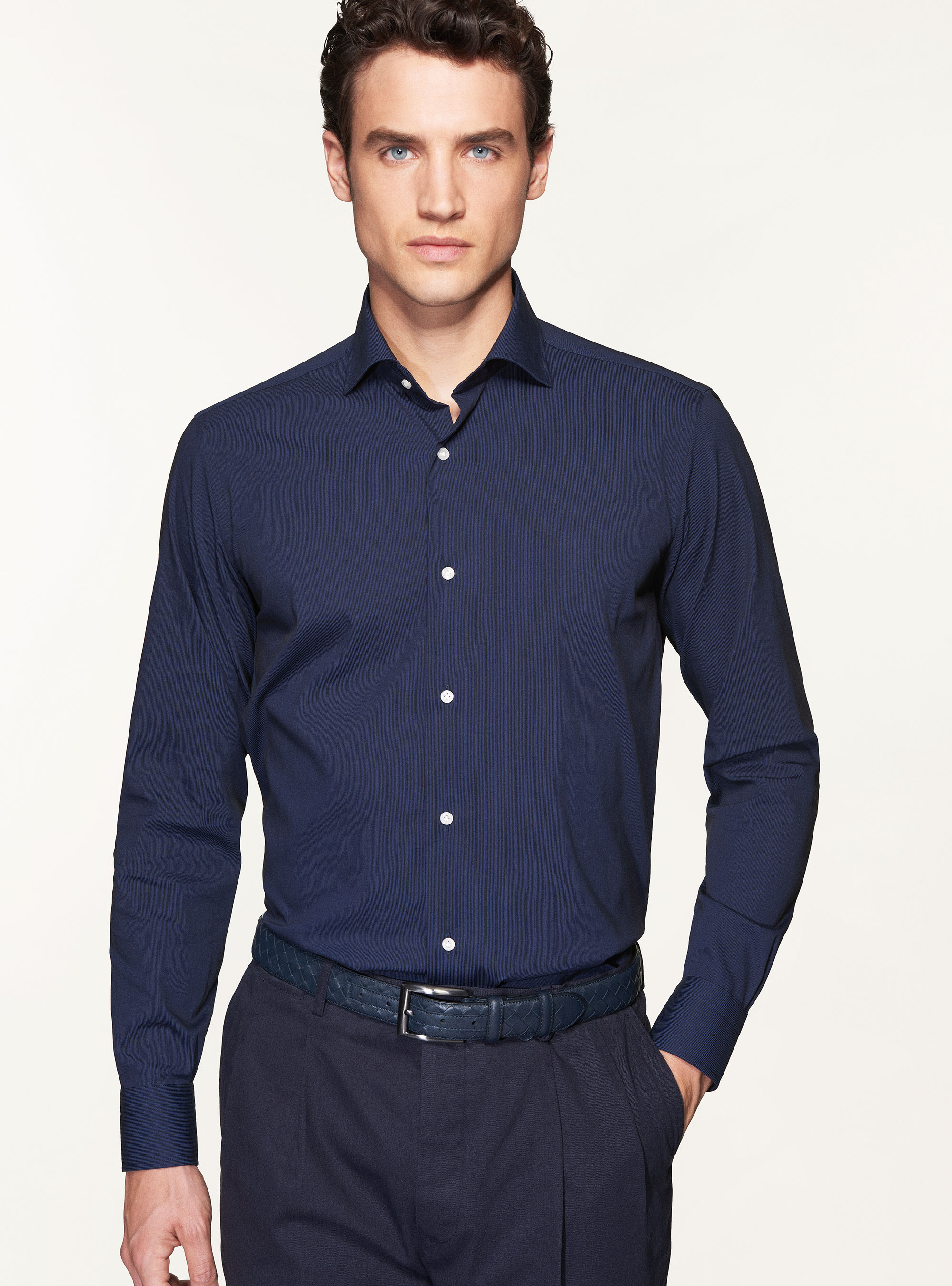 Camicia slim fit in piquest di cotone stretch