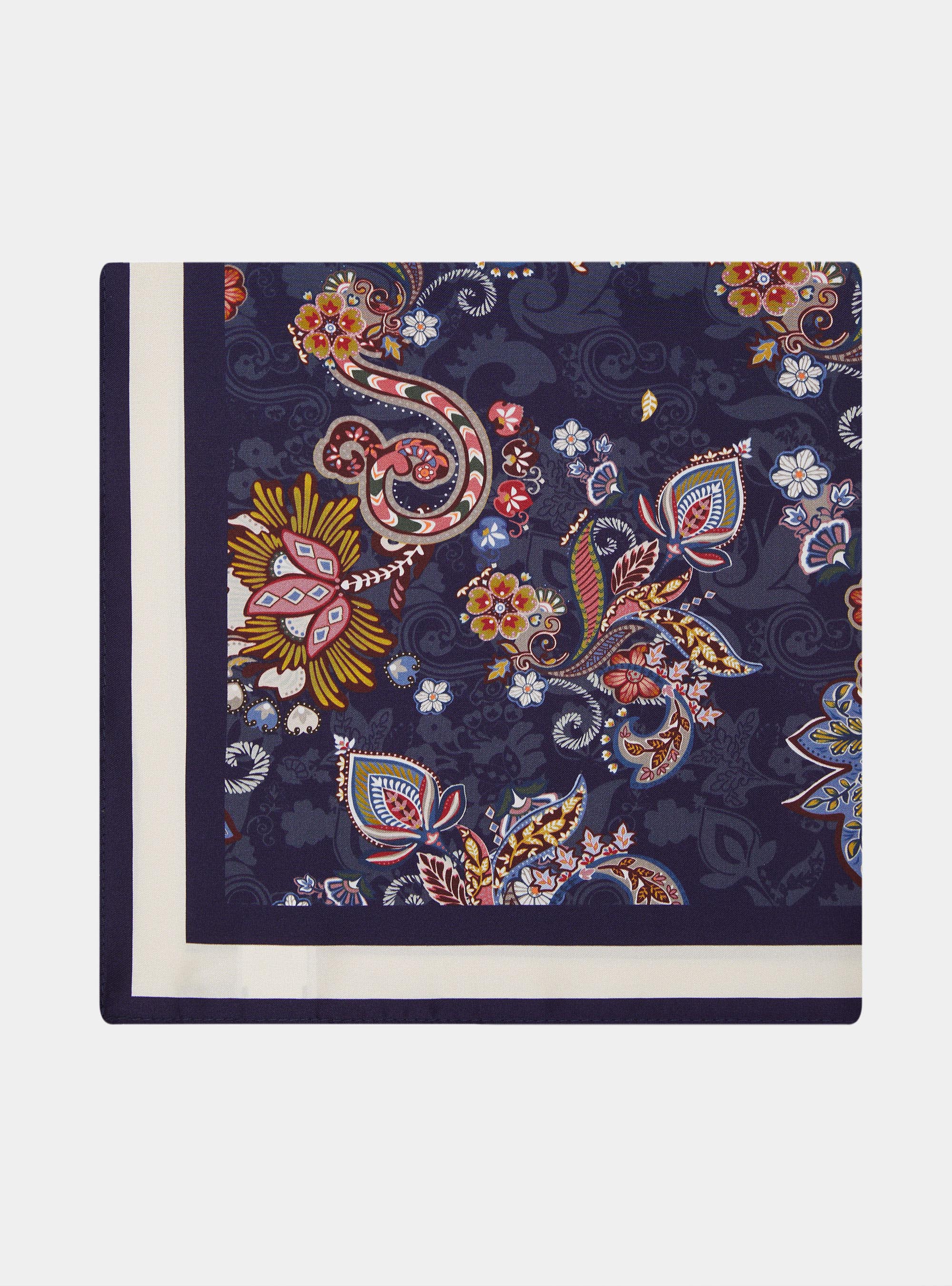 Floral print silk foulard, NAVY BLUE