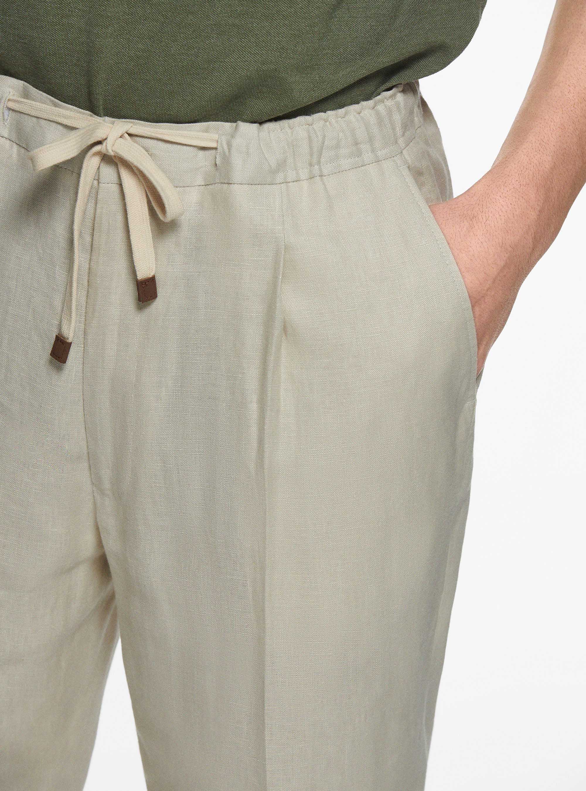 Pantaloni in puro lino con coulisse, ECRU