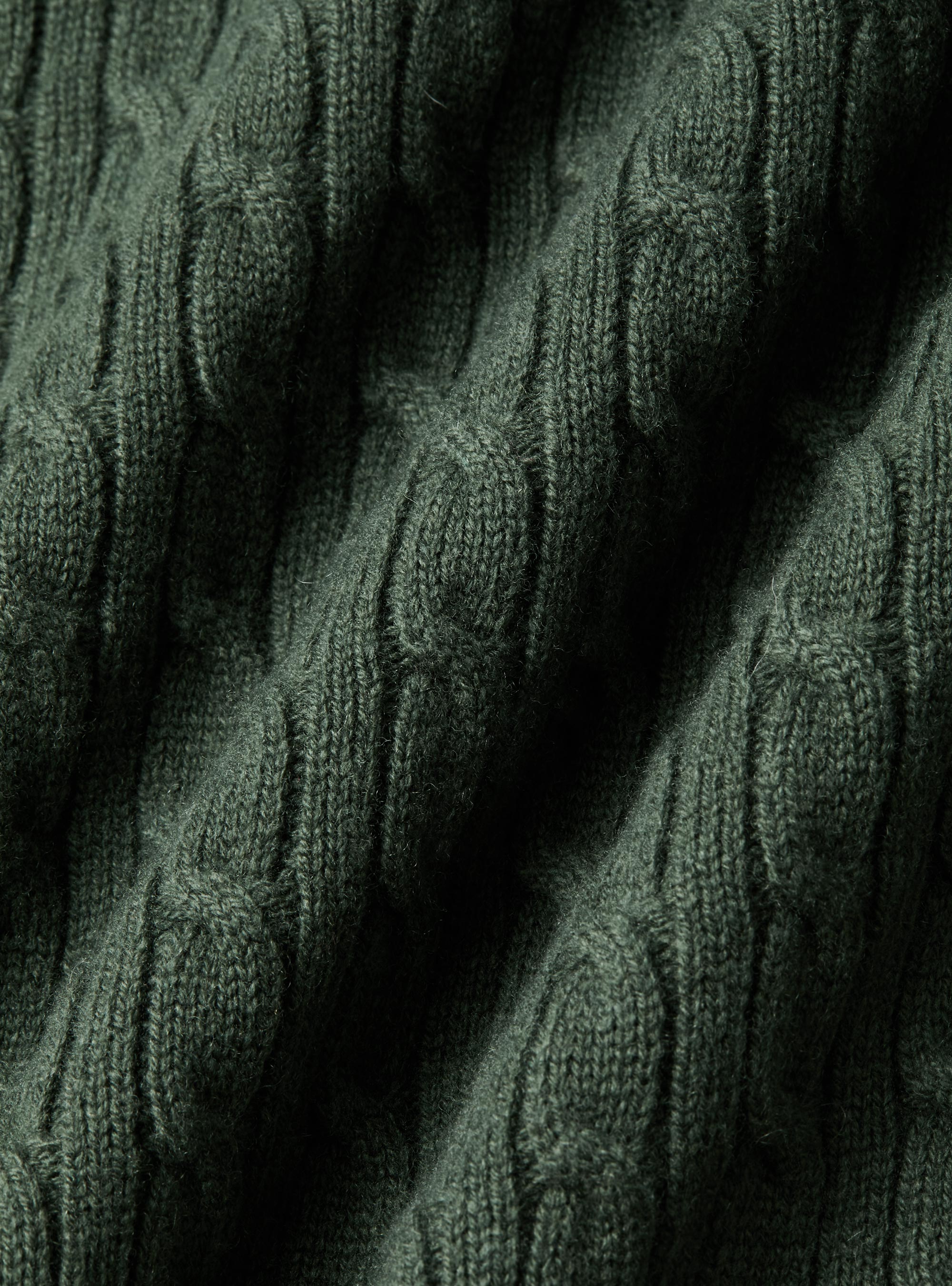 Maglia girocollo con treccia in lana e cashmere, MILITARE 0609C