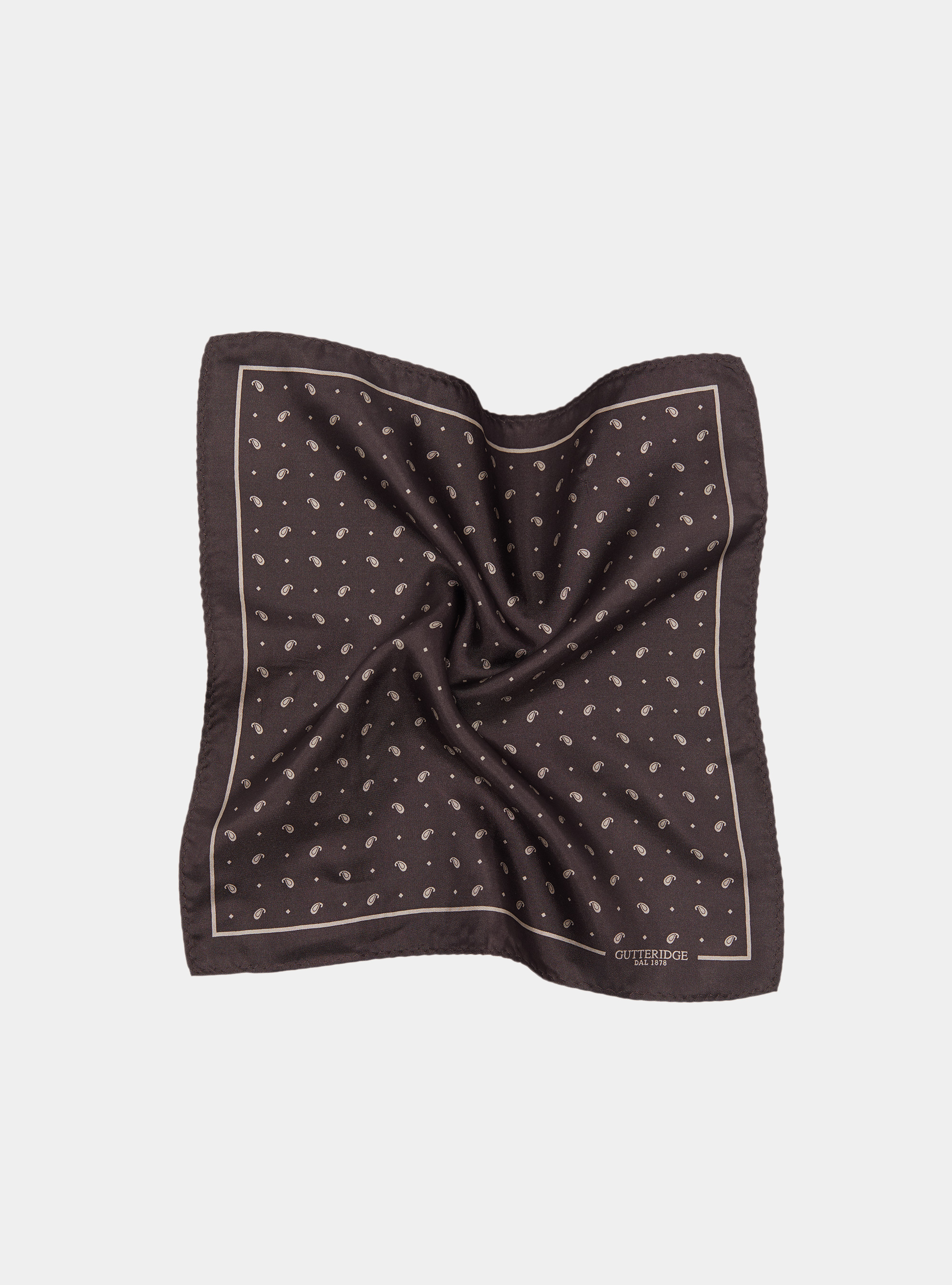 Pochette paisley in seta stampata, BROWN/ECRU B093