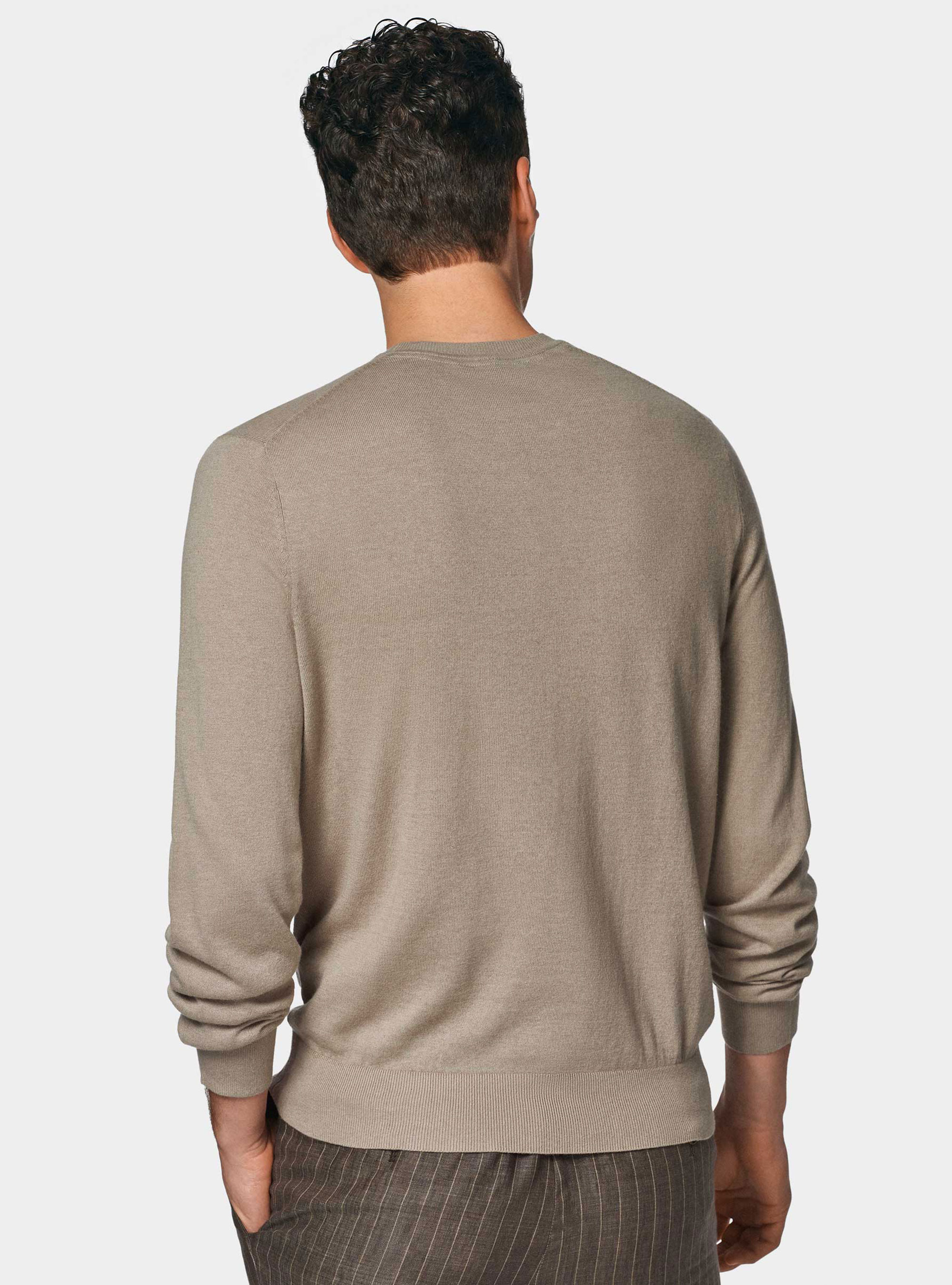 Punto de cuello redondo de algod&oacute;n seda y cachemira, ARENA