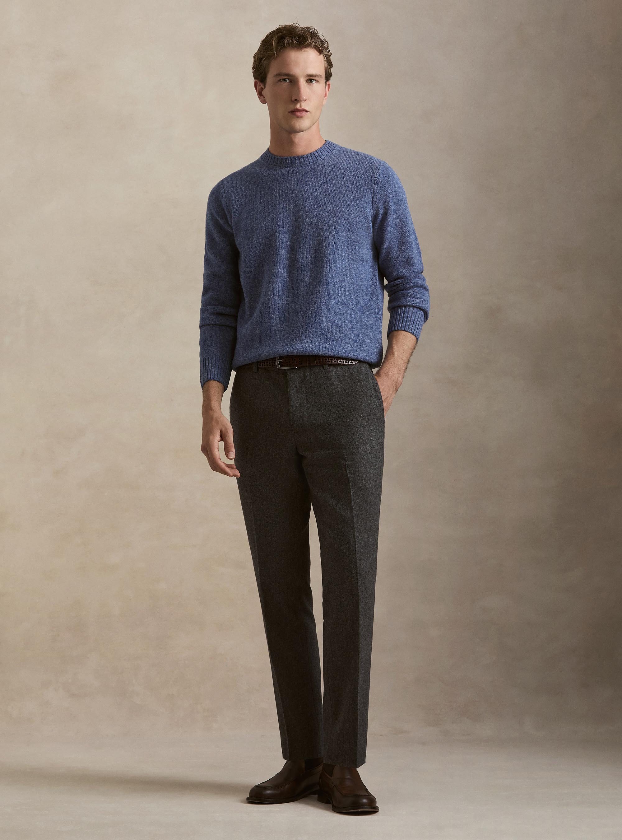 Pure Shetland wool crewneck sweater, 0243C DENIM