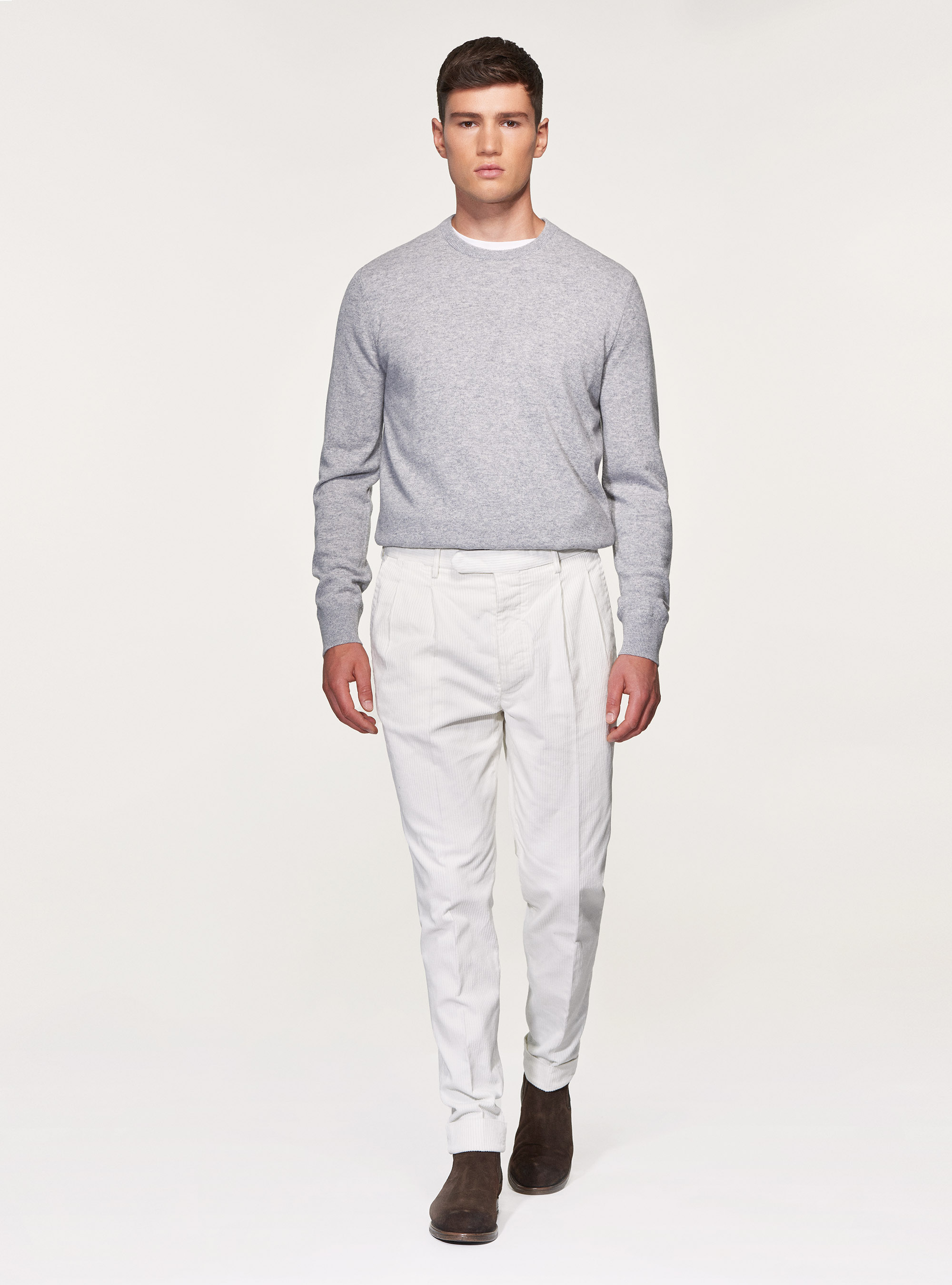 Maglia girocollo in lana lambswool e cashmere, GRIGIO MELANGE 0151C